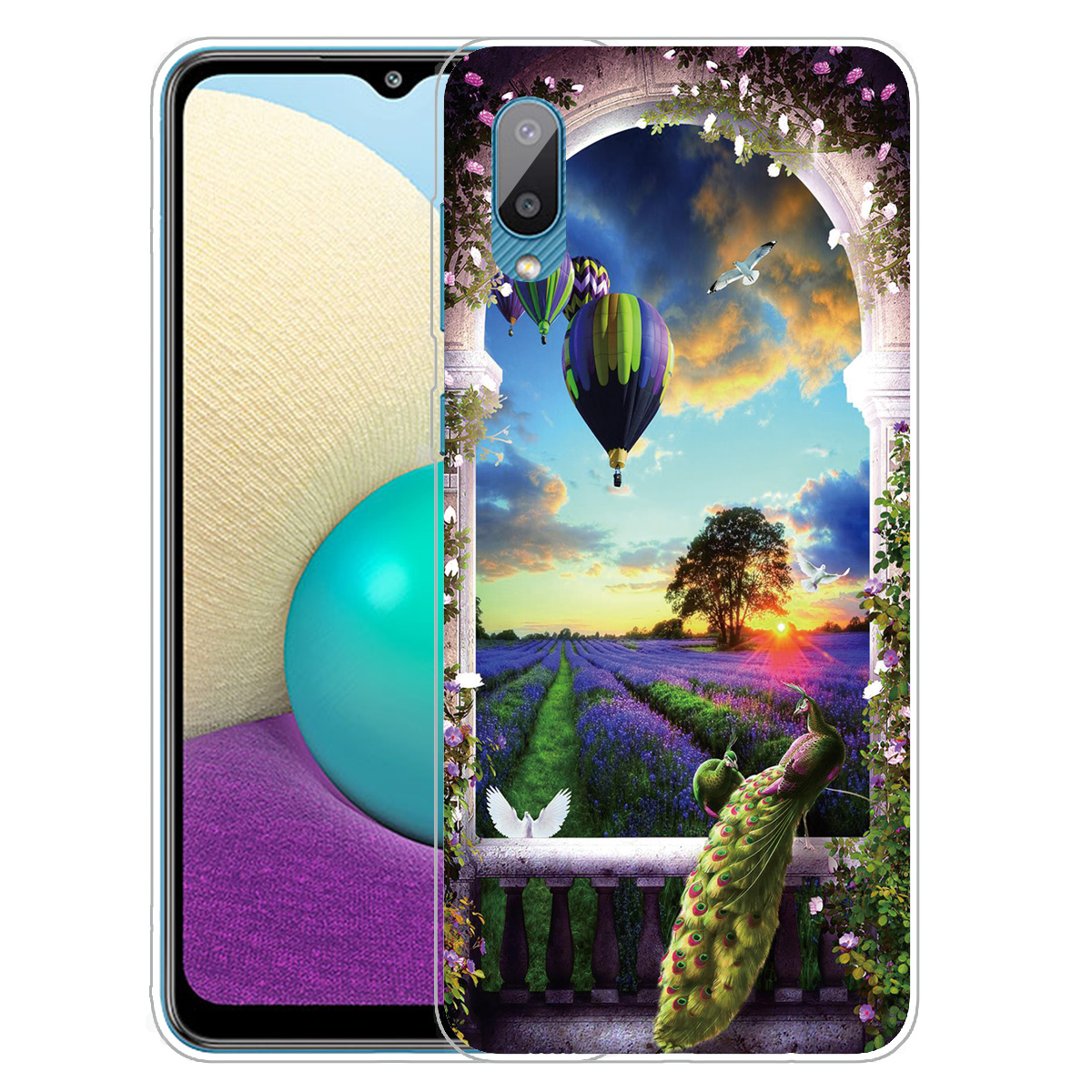 

Pattern Printing Flexible TPU Phone Protection Back Case for Samsung Galaxy A02 / M02 - Peacock, Galaxy A02
