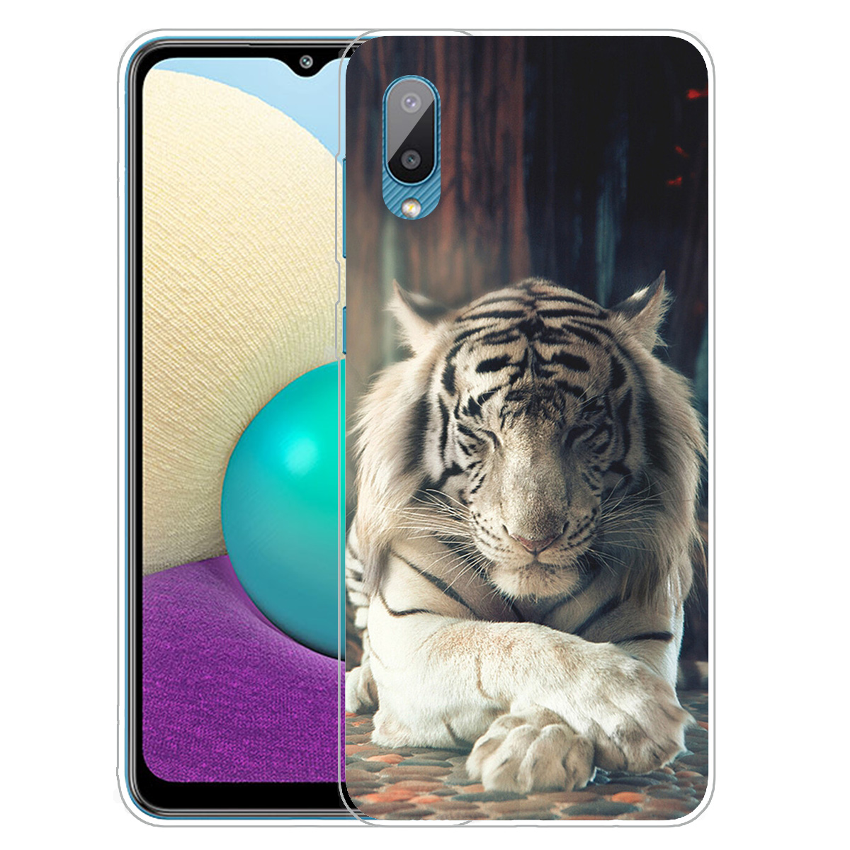 

Шаблон Печати Гибкий TPU Защита Телефона Задний Чехол Для Samsung Galaxy A02 / M02 - Белый Тигр, Galaxy A02