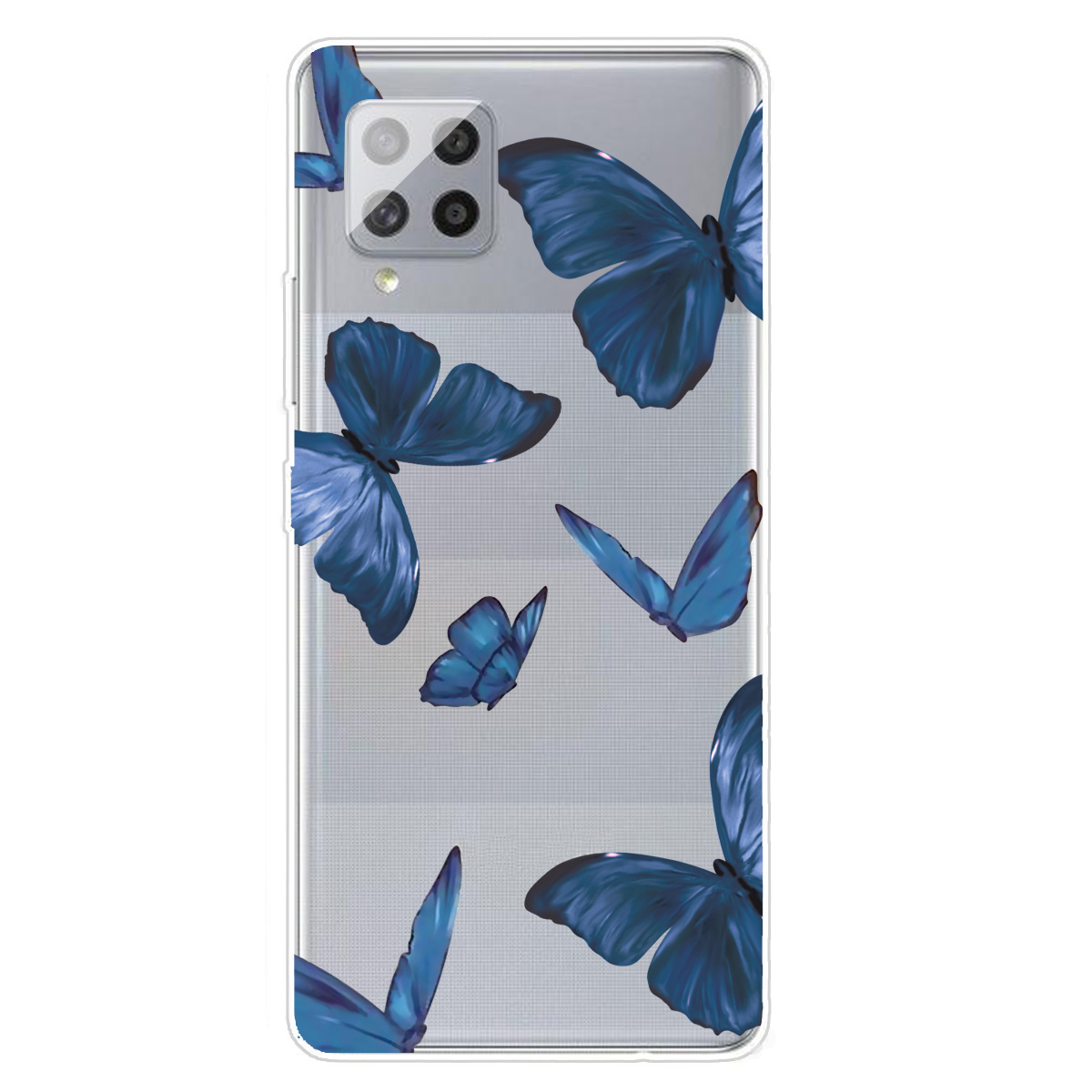

Pattern Printing Transparent Background Soft TPU Phone Cover Case for Samsung Galaxy F62/M62 - Blue Butterfly, Samsung Galaxy F62