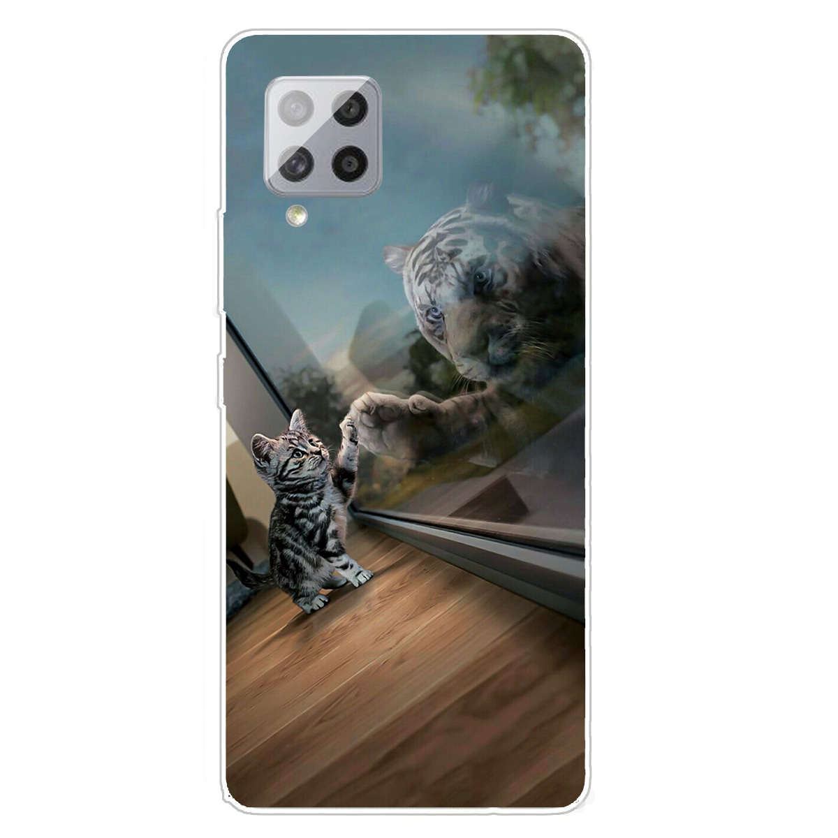 

Прозрачная Предпосылка Pattern Printing Soft TPU Телефон Корпус Для Samsung Galaxy F62 / M62 - Кот И Тигр, Samsung Galaxy F62
