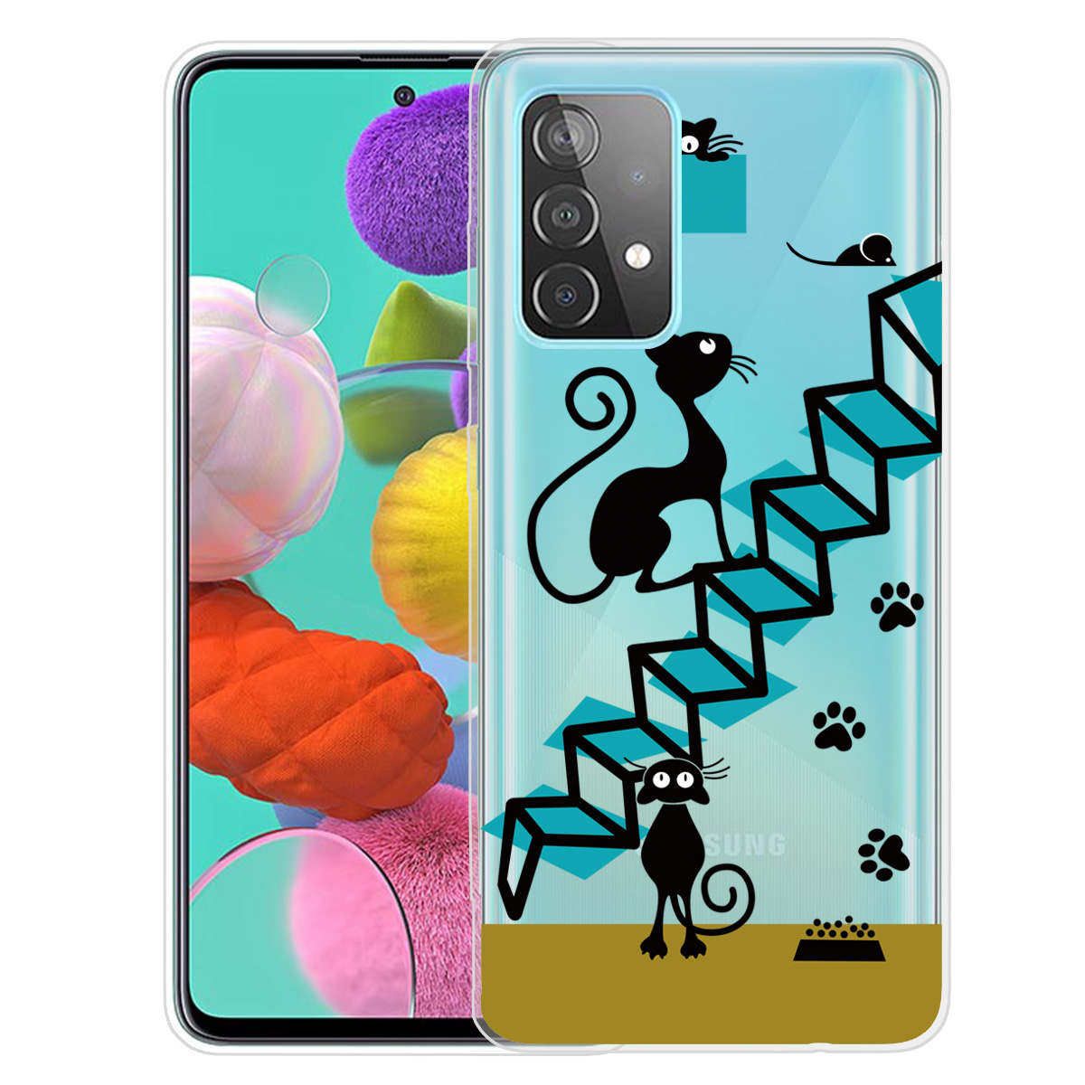 

Pattern Printing Soft TPU Phone Cover Case for Samsung Galaxy A32 4G (EU Version) - Black Cat and Stair, Galaxy A32 4G (EU Version)