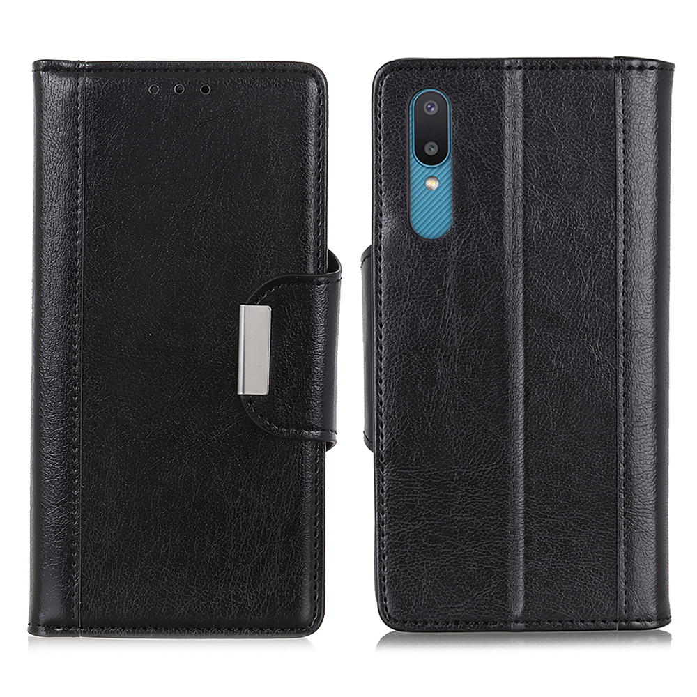 

Cowhide Texture PU Leather Wallet Phone Cover for Samsung Galaxy M02 / A02 - Black, Galaxy M02