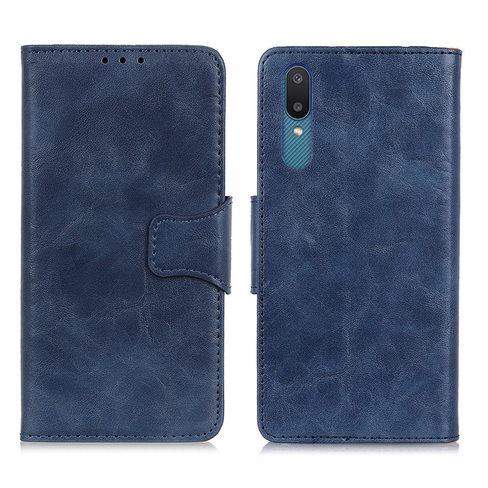 

Wallet Stand Crazy Horse Split Leather Phone Case Cover for Samsung Galaxy A02 / M02 - Blue, Galaxy A02