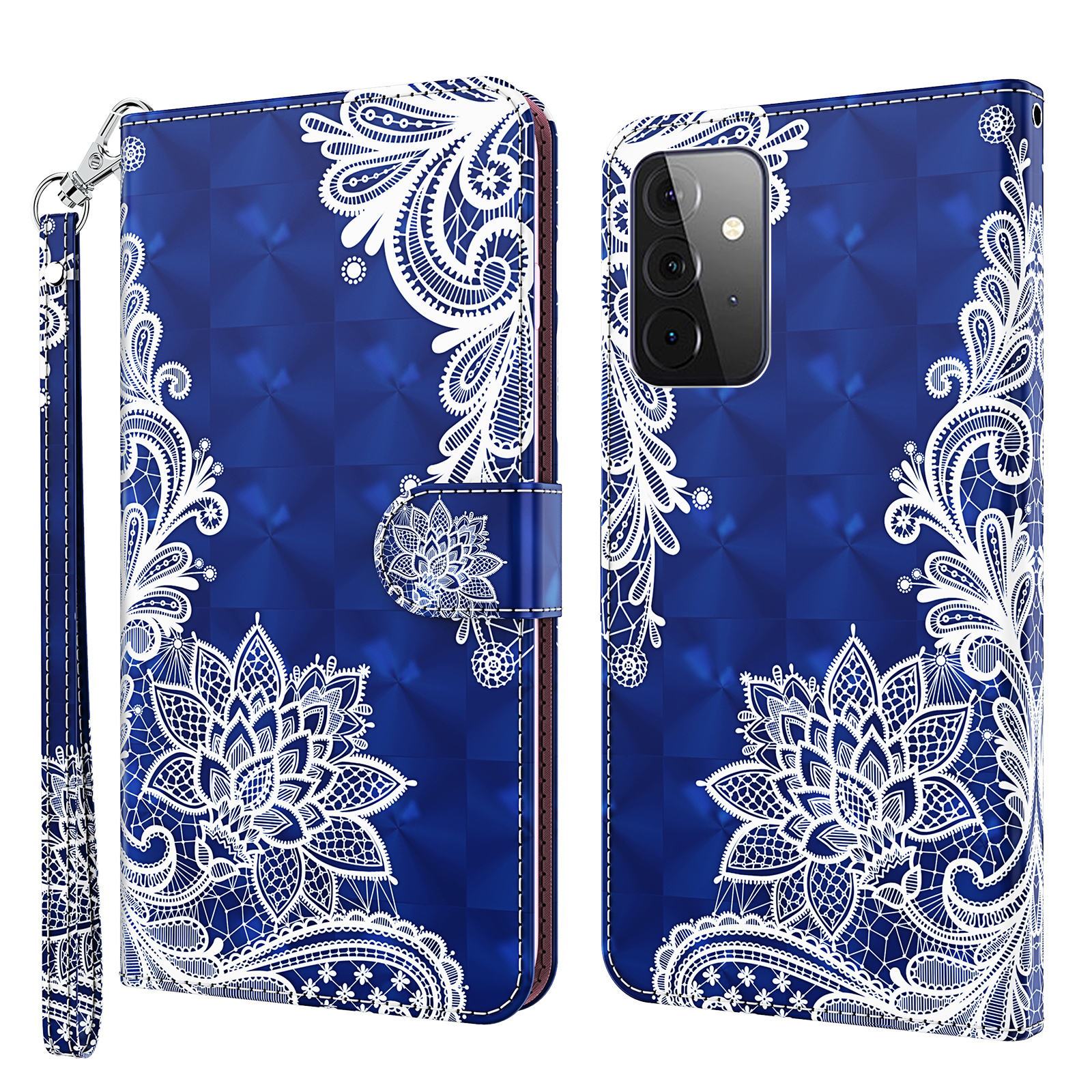 

Pattern Printing Wallet Stand PU Leather Phone Cover Case for Samsung Galaxy A72 4G/5G - White Lace, Galaxy A72 4G