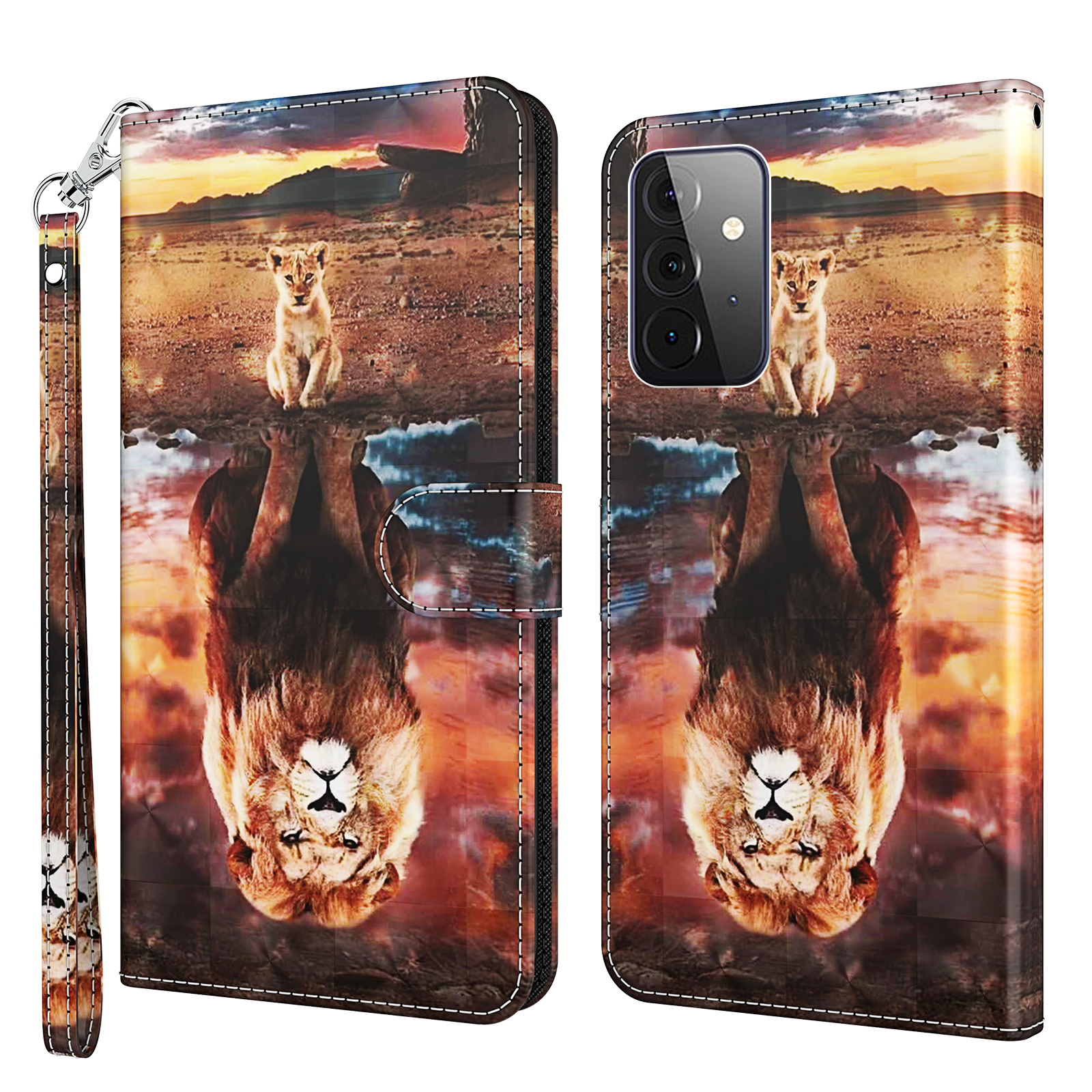 

Pattern Printing Wallet Stand PU Leather Phone Cover Case for Samsung Galaxy A72 4G/5G - Lion, Galaxy A72 4G
