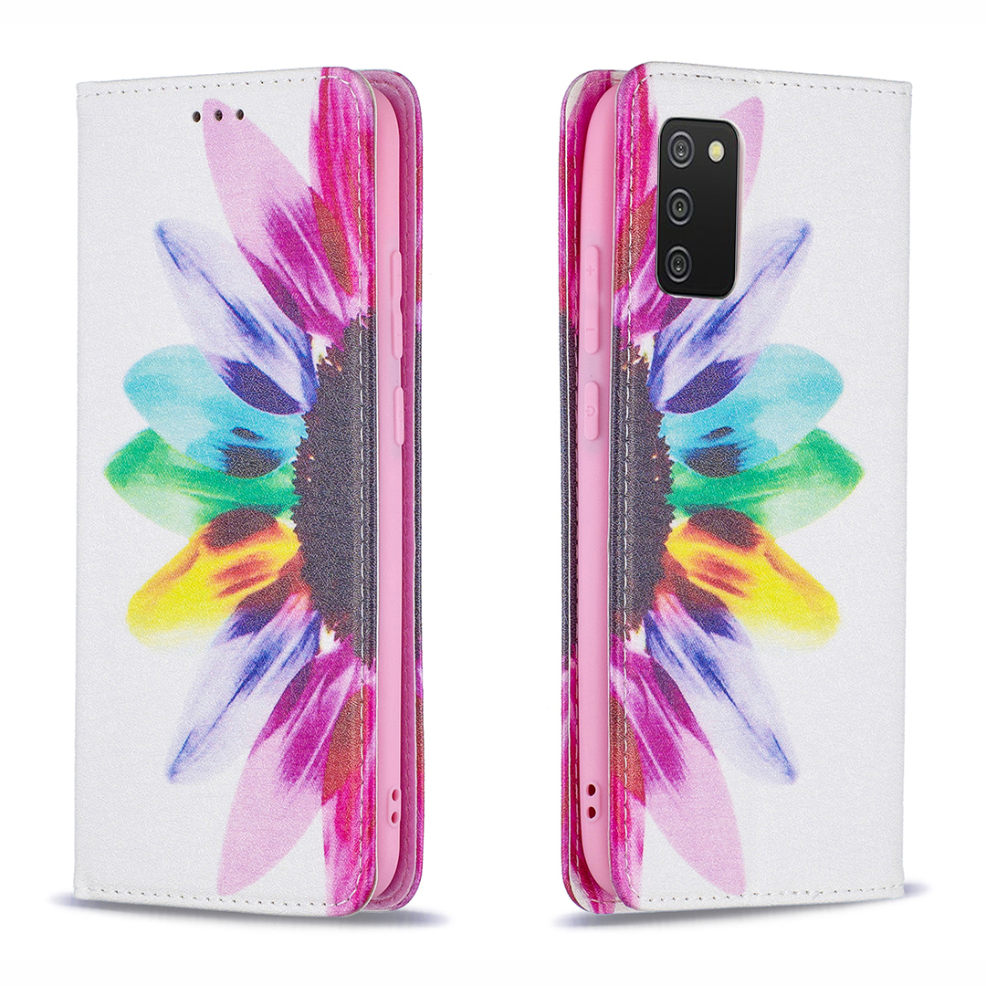 

Wallet Stand Design PU Leather Auto-absorbed Case with Pattern Printing for Samsung Galaxy A02s (164.2x75.9x9.1mm) - Sunflower, Galaxy A02s (164.2x75.9x9.1mm)