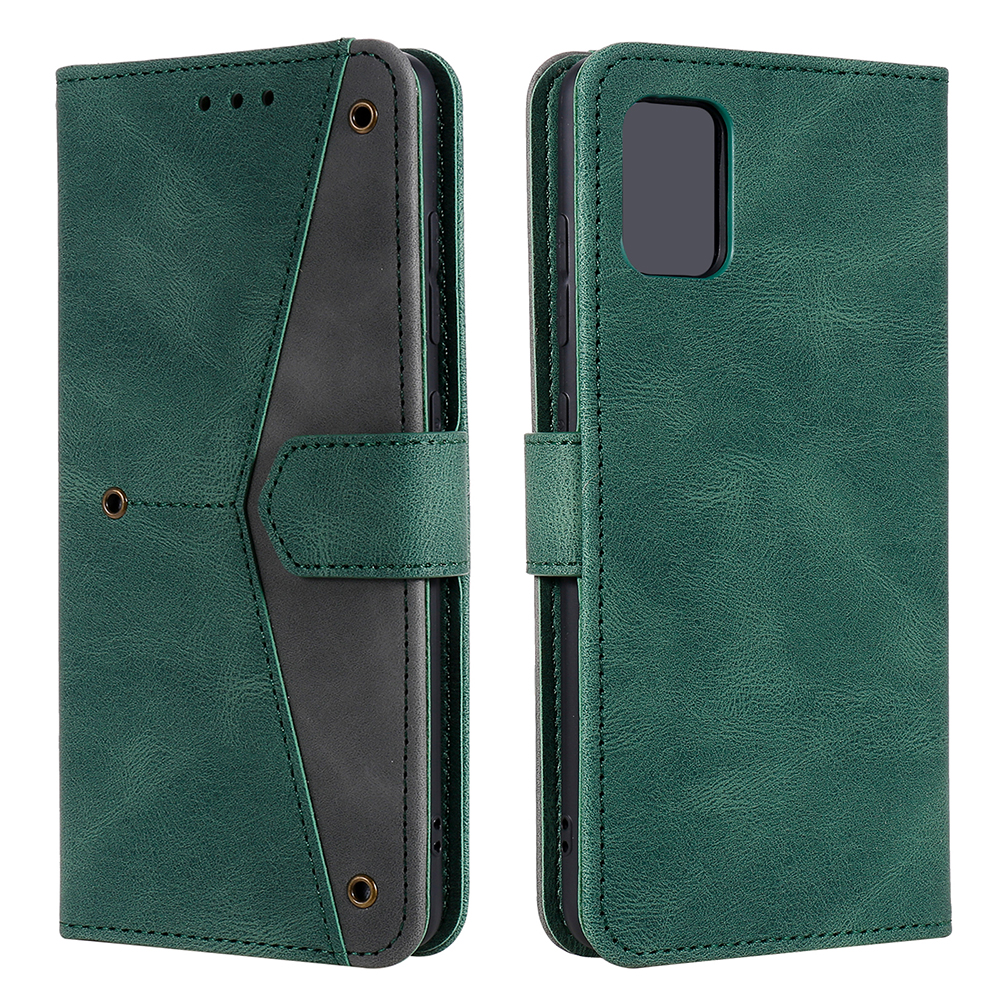 

Rivet Decor Wallet Design Skin-Feeling Splicing Leather Phone Protective Cover for Samsung Galaxy A02s (164.2x75.9x9.1mm) - Green, Galaxy A02s (164.2x75.9x9.1mm)