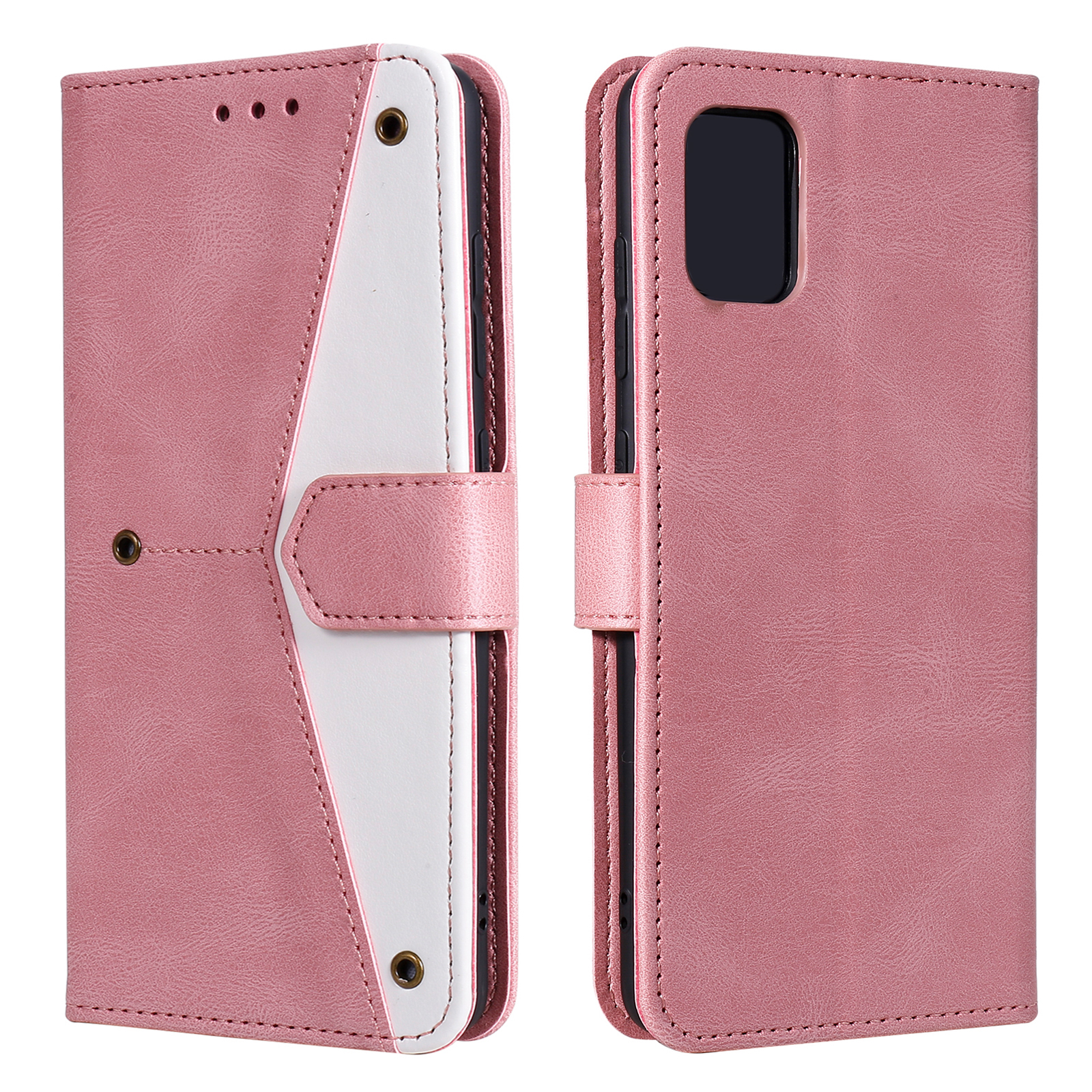 

Rivet Decor Wallet Design Skin-Feeling Splicing Leather Phone Protective Cover for Samsung Galaxy A02s (164.2x75.9x9.1mm) - Pink, Galaxy A02s (164.2x75.9x9.1mm)