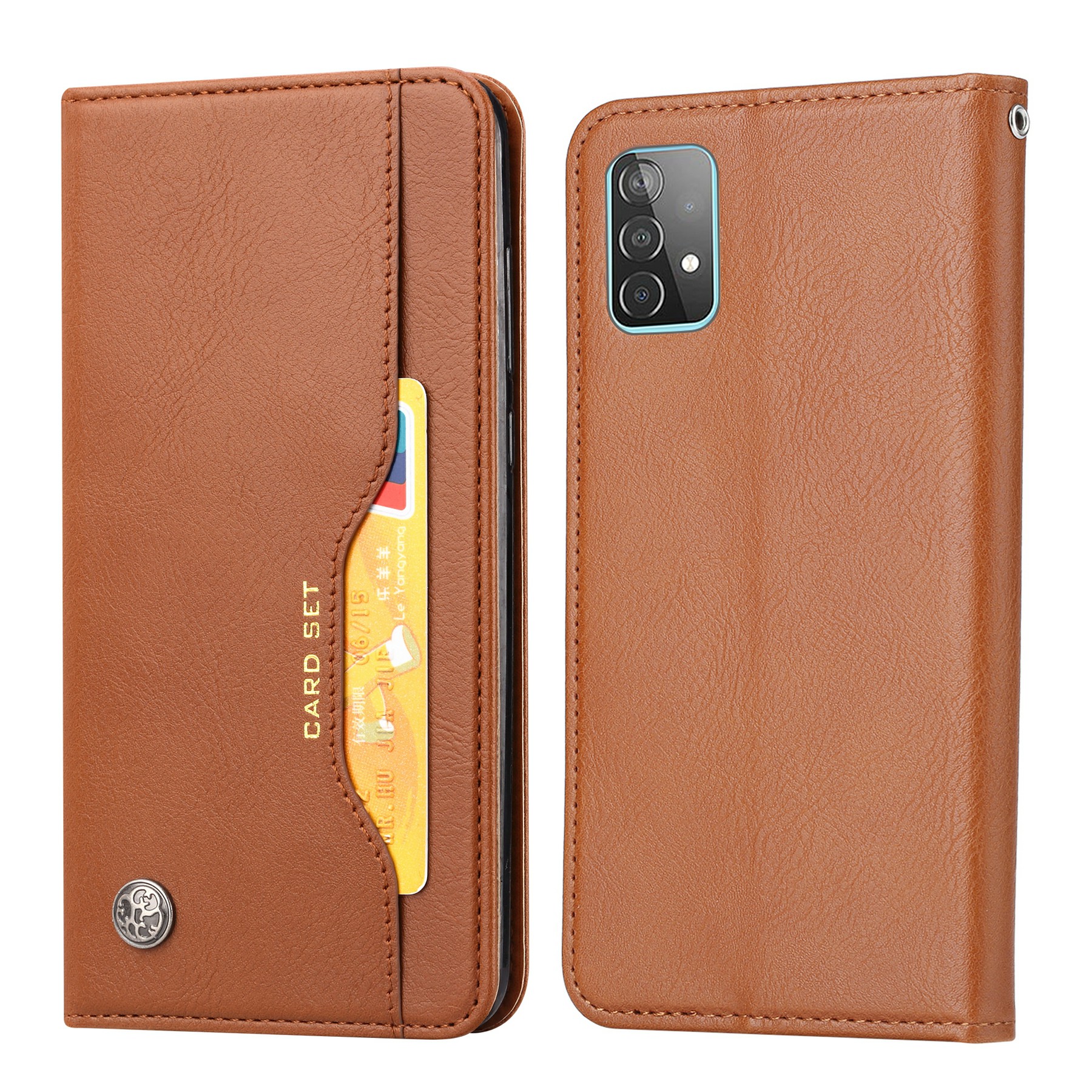 

Auto-absorbed Wallet Stand Leather Protector Phone Cover for Samsung Galaxy A72 5G / A72 4G - Brown, Galaxy A72 5G