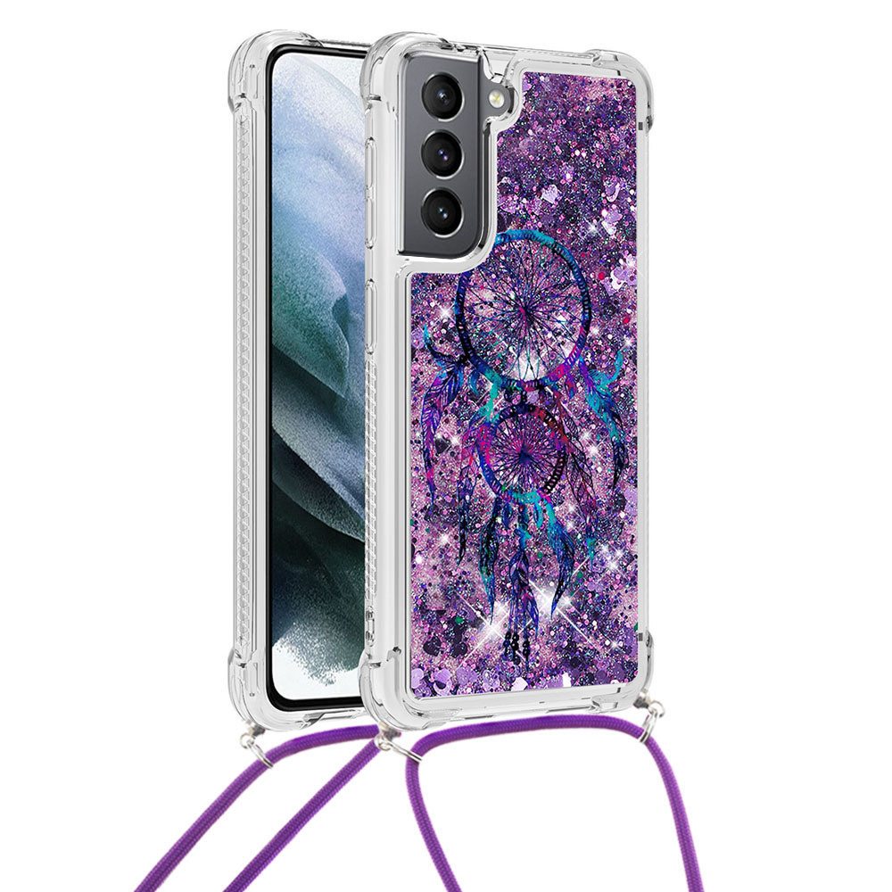 

Узор Напечатанный Quicksand Glitter Sequins TPU Телефон Чехол С Ремешком Для Samsung Galaxy S21 5G - Ветер Chime., Galaxy S21 5G