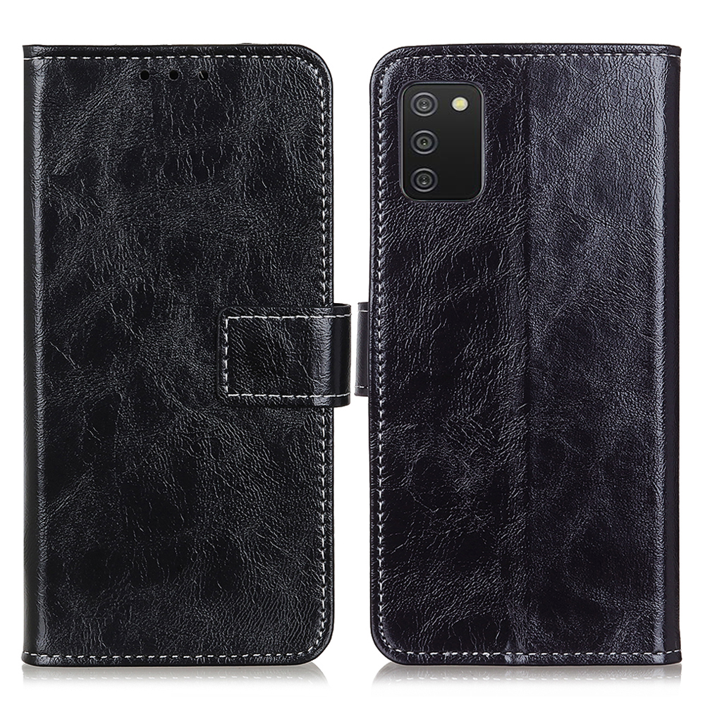 

Wallet Design Retro Style Crazy Horse Texture Leather Phone Stand Cover with for Samsung Galaxy A02s (164.2x75.9x9.1mm) - Black, Galaxy A02s (164.2x75.9x9.1mm)