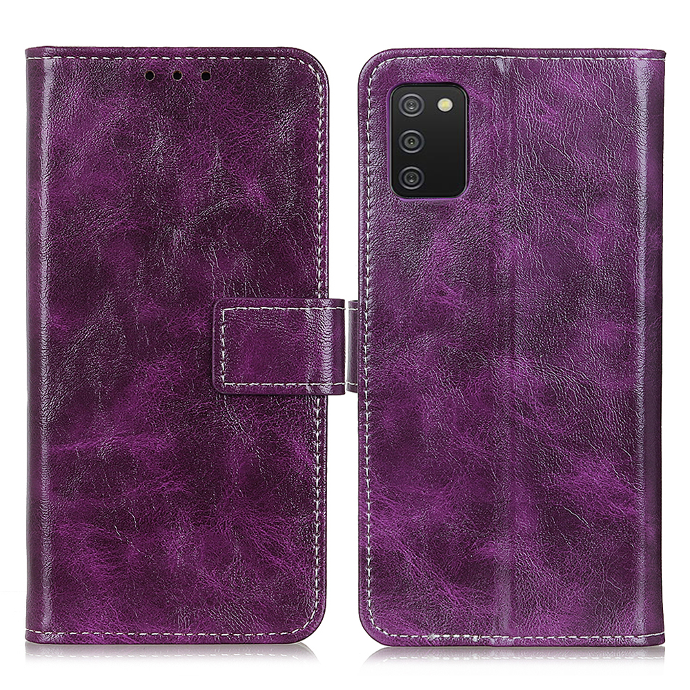 

Wallet Design Retro Style Crazy Horse Texture Leather Phone Stand Cover with for Samsung Galaxy A02s (164.2x75.9x9.1mm) - Purple, Galaxy A02s (164.2x75.9x9.1mm)