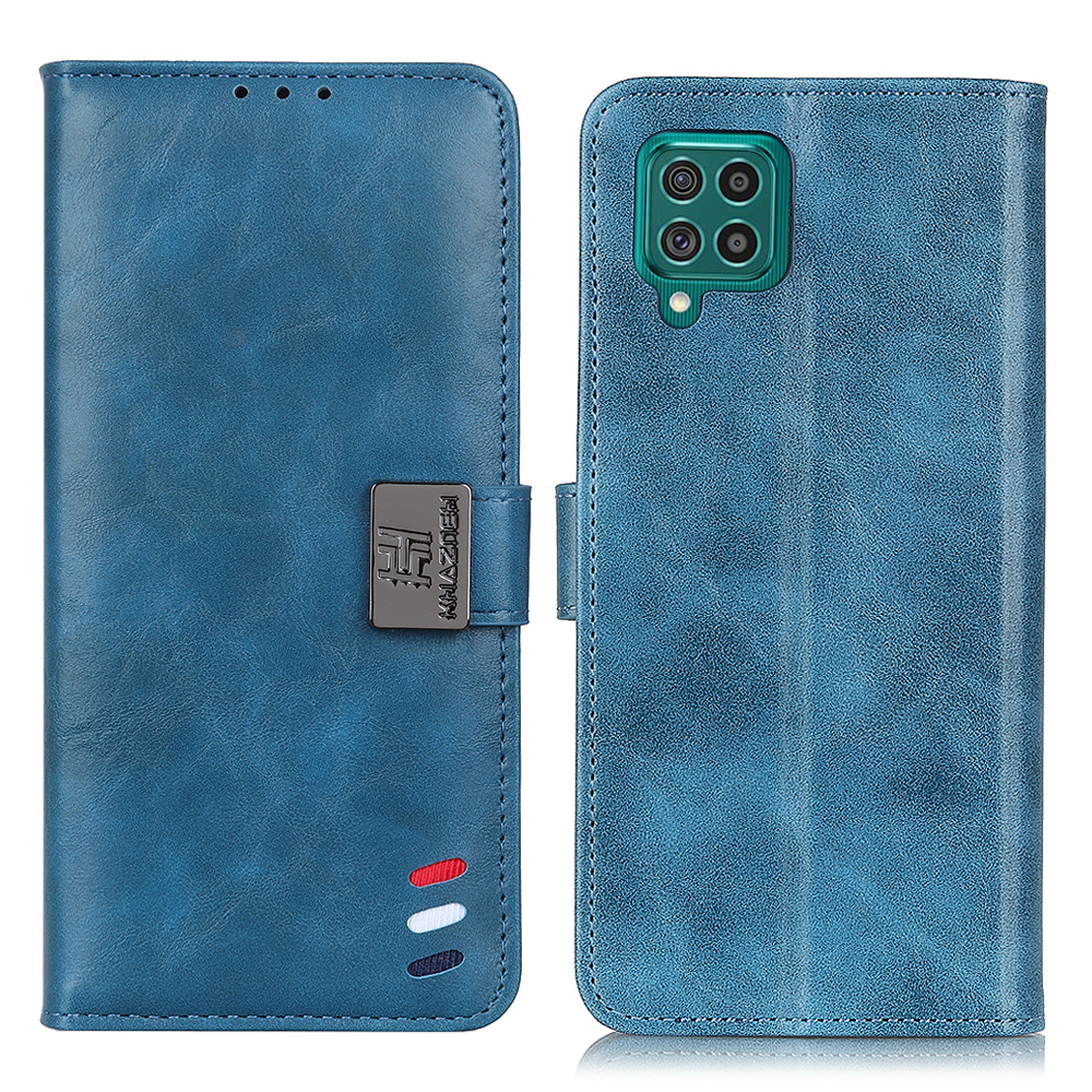 

Для Samsung Galaxy F62 / Samsung Galaxy M62 Tri-Color Decor Decor Colet Design Кожаная Подставка - Синий, Samsung Galaxy F62