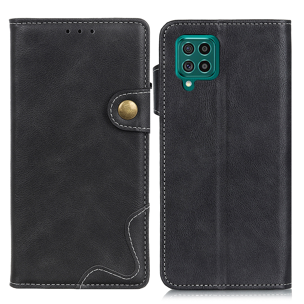 

S-shape Textured TPU + PU Leather Wallet Stand Phone Case Shell for Samsung Galaxy F62 / Samsung Galaxy M62 - Black, Samsung Galaxy F62