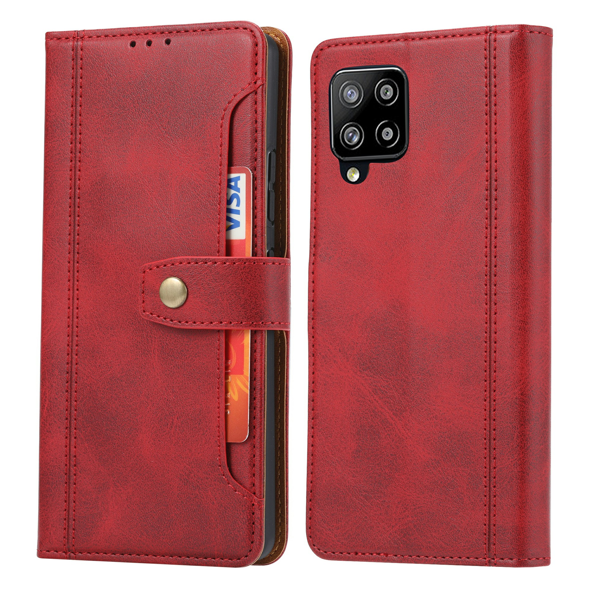 

Card Slots Kickstand PU Leather Coated TPU Case for Samsung Galaxy A12 - Red, Galaxy A12