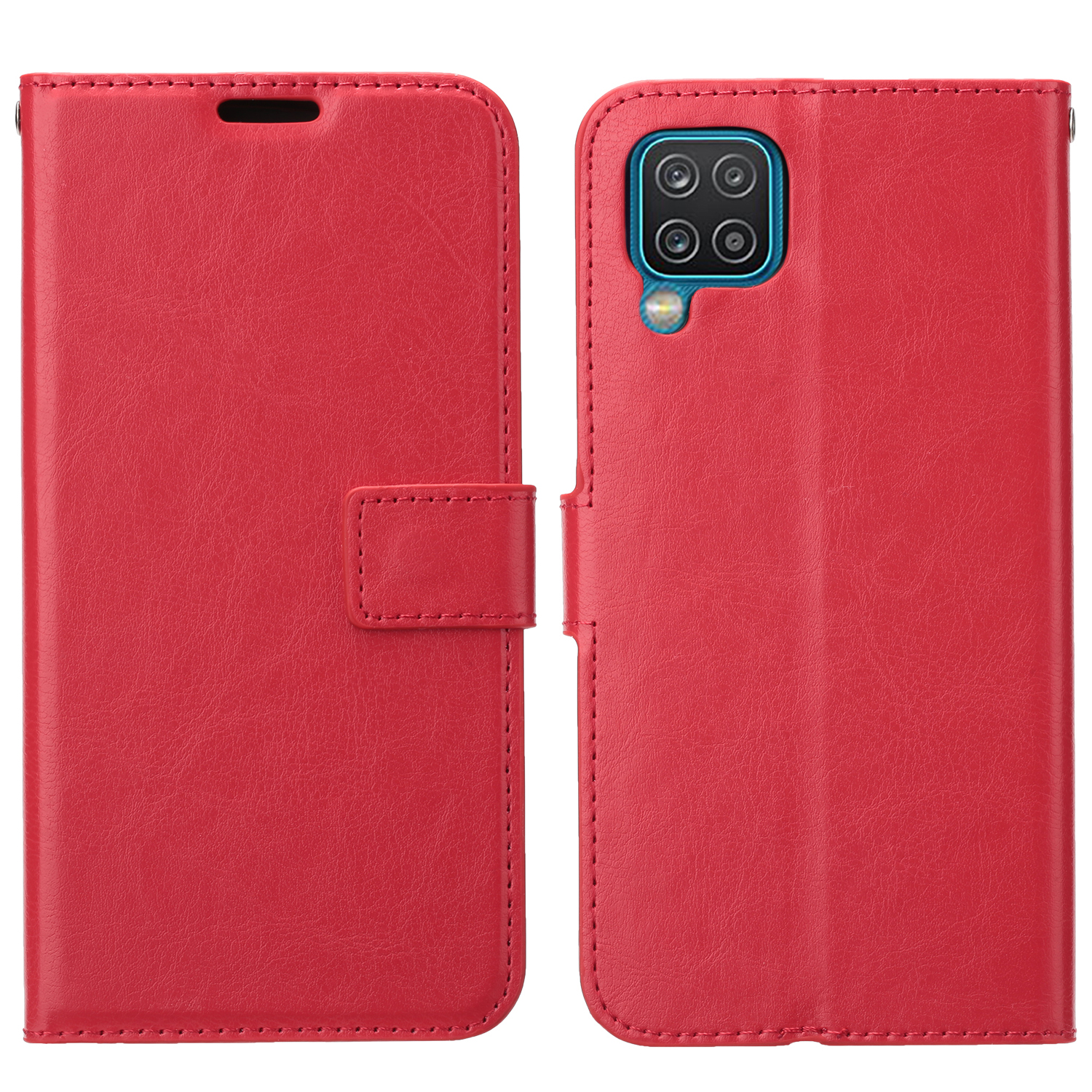 

Crazy Horse Wallet Leather Shell for Samsung Galaxy A12 Stand Protective Case - Red, Galaxy A12