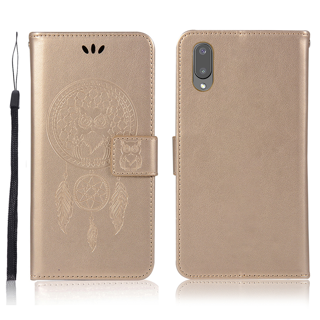 

Dream Catcher and Owl Pattern Imprinting Design Leather Cell Phone Case with Wallet Stand for Samsung Galaxy A02 - Gold, Galaxy A02