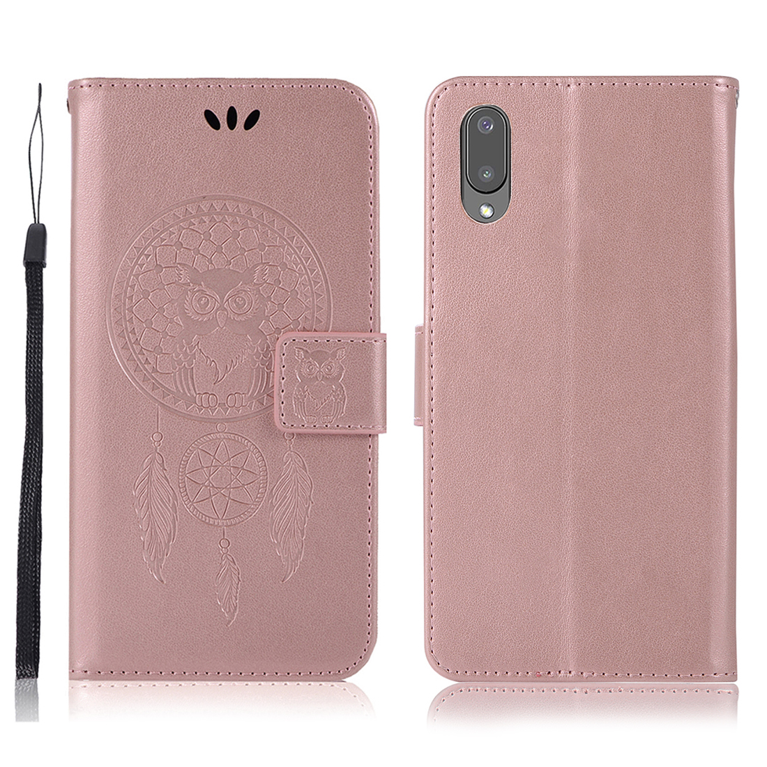 

Dream Catcher and Owl Pattern Imprinting Design Leather Cell Phone Case with Wallet Stand for Samsung Galaxy A02 - Rose Gold, Galaxy A02