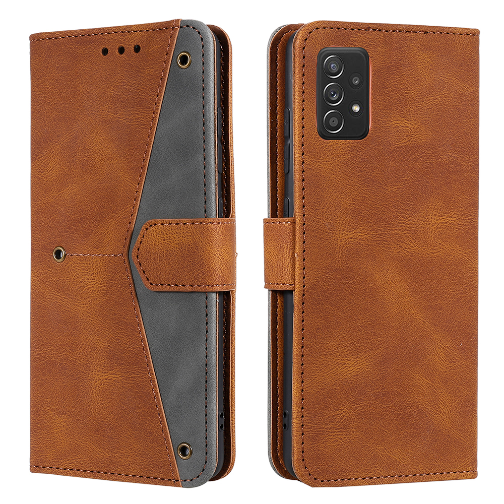 

Rivet Decor Skin-Feeling Splicing Leather Wallet Phone Protective Cover for Samsung Galaxy A52 5G / 4G - Brown, Galaxy A52 5G