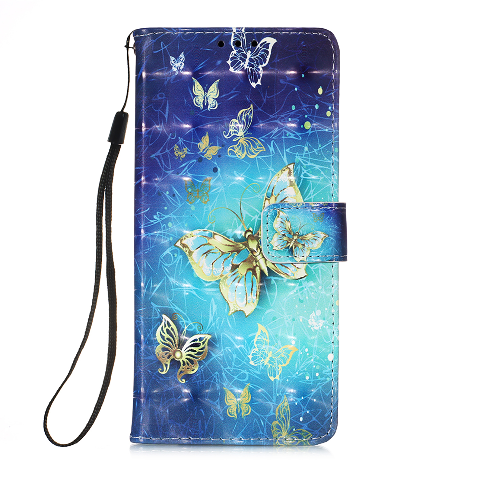 

3D Pattern Printing PU Leather Wallet Stand Phone Case Shell for Samsung Galaxy A52 4G/5G / A52s 5G - Golden Butterfly, Galaxy A52 4G