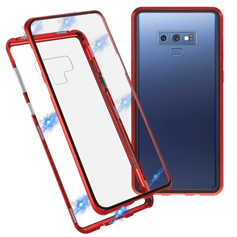 

Metal Magnetic Frame Double-sided Tempered Glass Phone Case Shell for Samsung Galaxy Note9 N960 - Red, Galaxy Note9 N960