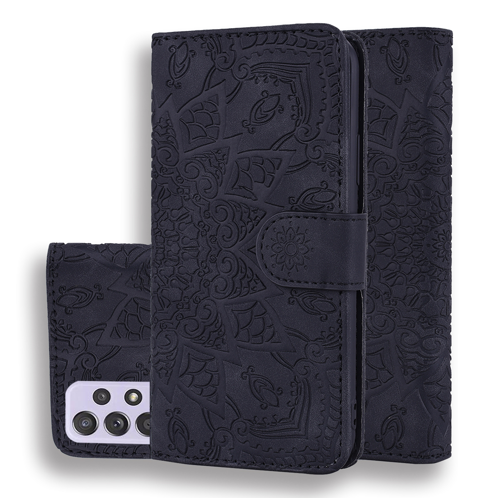 

Imprint Flower Wallet Stand Leather Case for Samsung Galaxy A52 4G/5G / A52s 5G - Black, Galaxy A52 5G