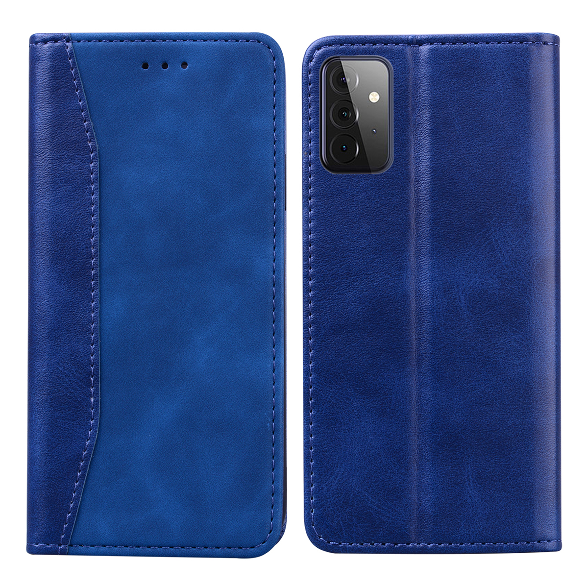 

Wallet Stand Design Business Style Splicing Leather Auto-absorbed Protector Case Shell for Samsung Galaxy A72 4G/5G - Blue, Galaxy A72 5G
