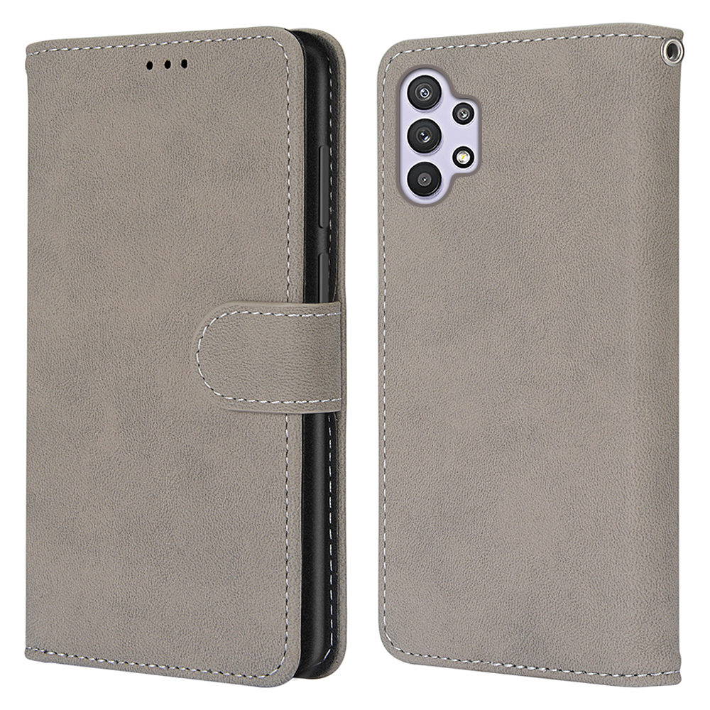 

Retro Matte Leather Phone Cover Wallet Stand for Samsung Galaxy A32 5G/M32 5G - Grey, Galaxy A32 5G