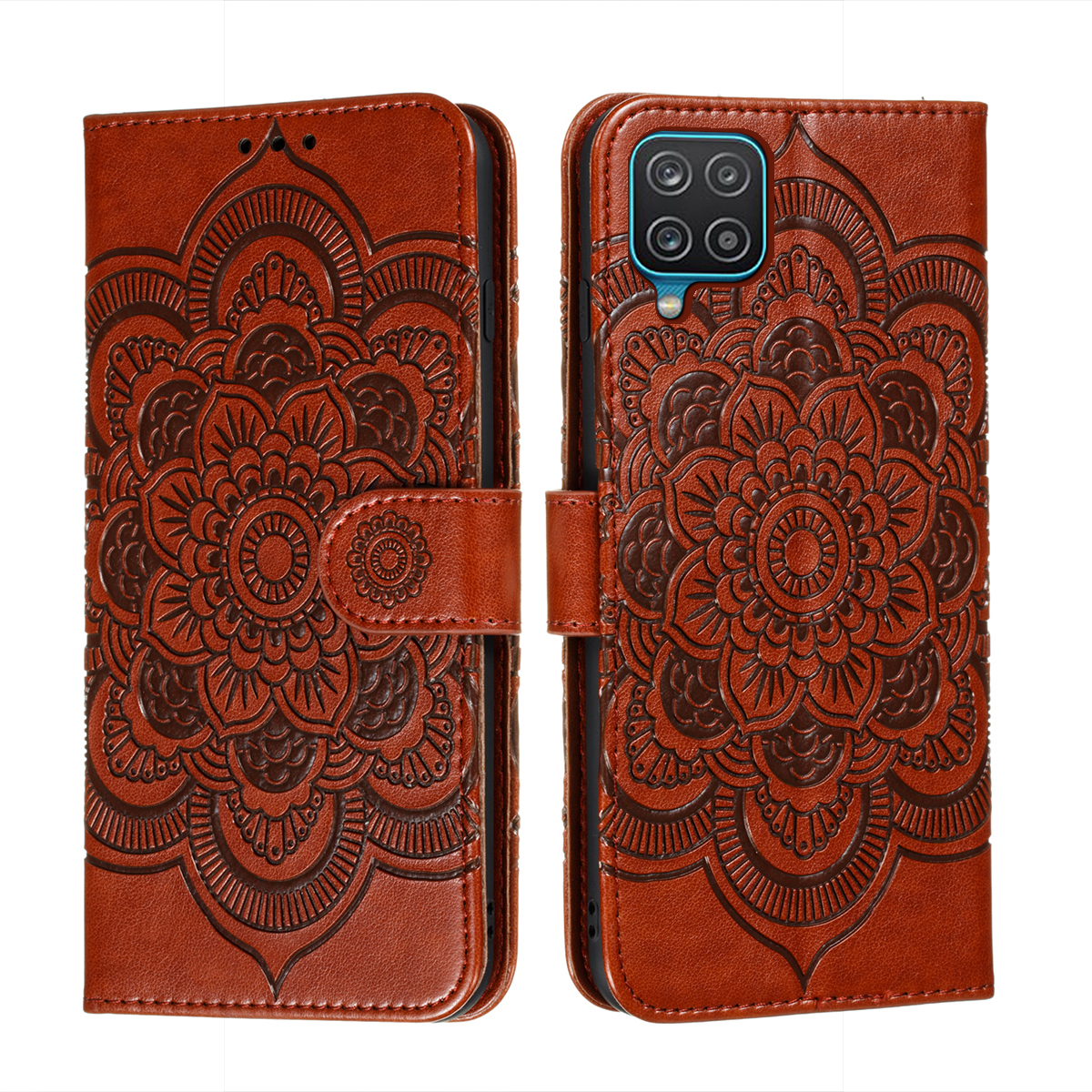 

Imprint Mandala Flower Stand Leather Case for Samsung Galaxy F62 / M62 - Brown, Samsung Galaxy F62