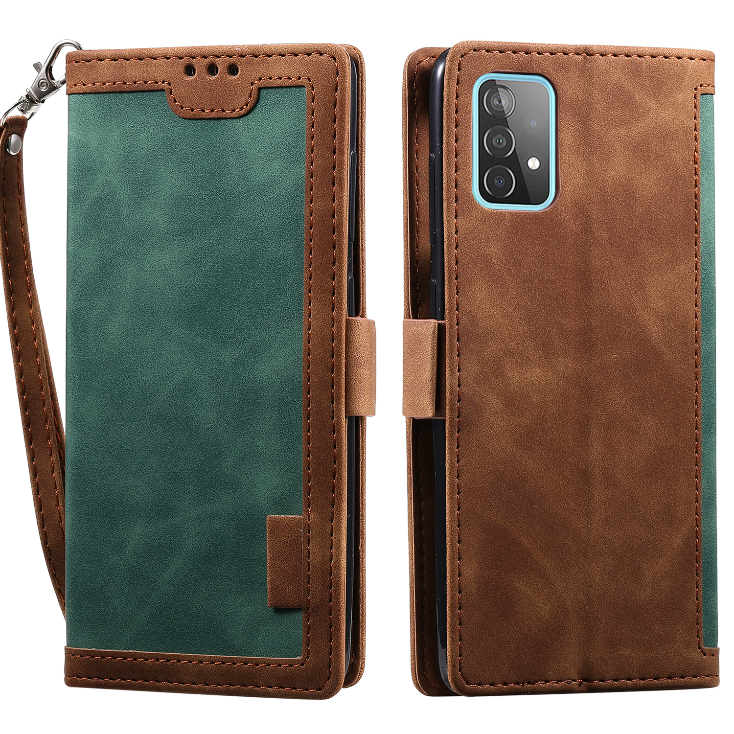 

Vintage Splicing Style Wallet Stand Leather Flip Phone Casing for Samsung Galaxy A72 5G / 4G - Green, Galaxy A72 5G