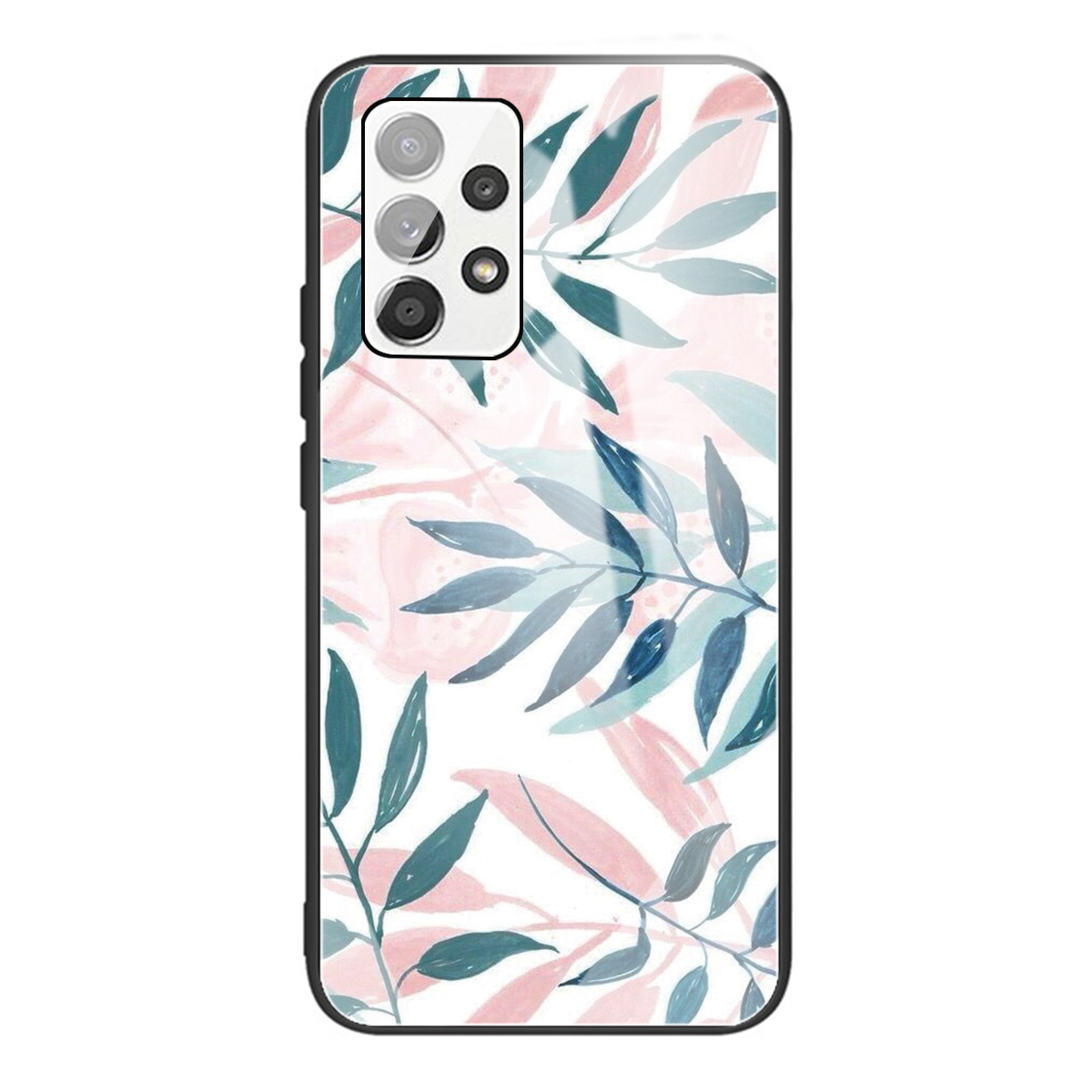 

Pattern Printing Tempered Glass + TPU Hybrid Phone Case Cover for Samsung Galaxy A72 4G/5G - Leaves, Galaxy A72 5G