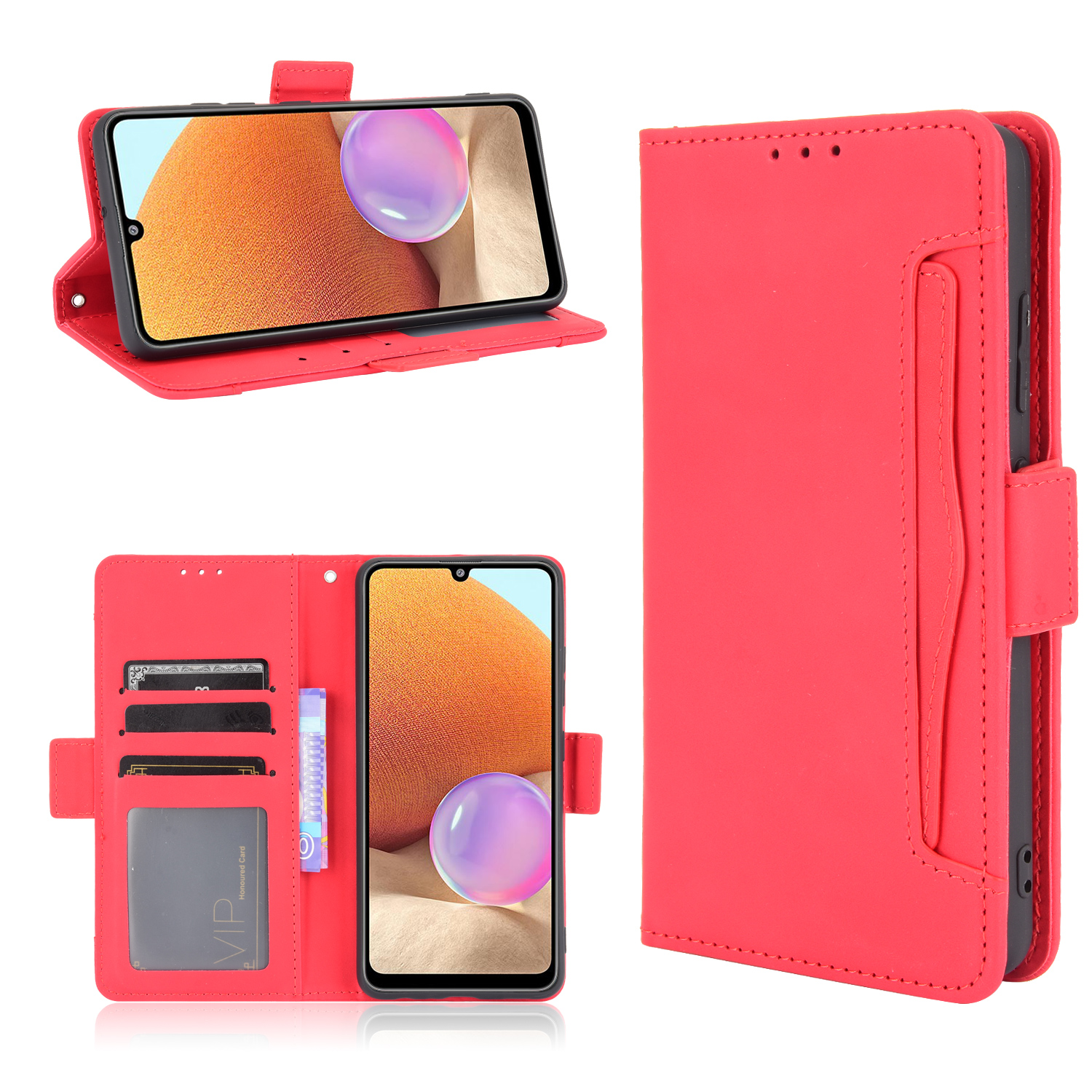 

Leather Wallet Protective Case with Multiple Card Slots for Samsung Galaxy A32 4G (EU Version) - Red, Samsung Galaxy A32 4G (EU Version)