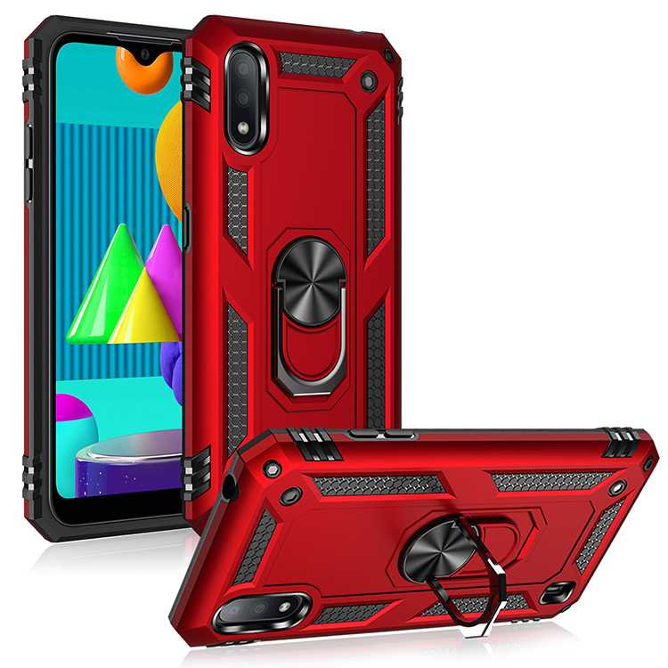 

Hybrid PC + TPU Phone Case Shell Anti-Fall Finger Ring Kickstand for Samsung Galaxy M01 - Red, Galaxy M01