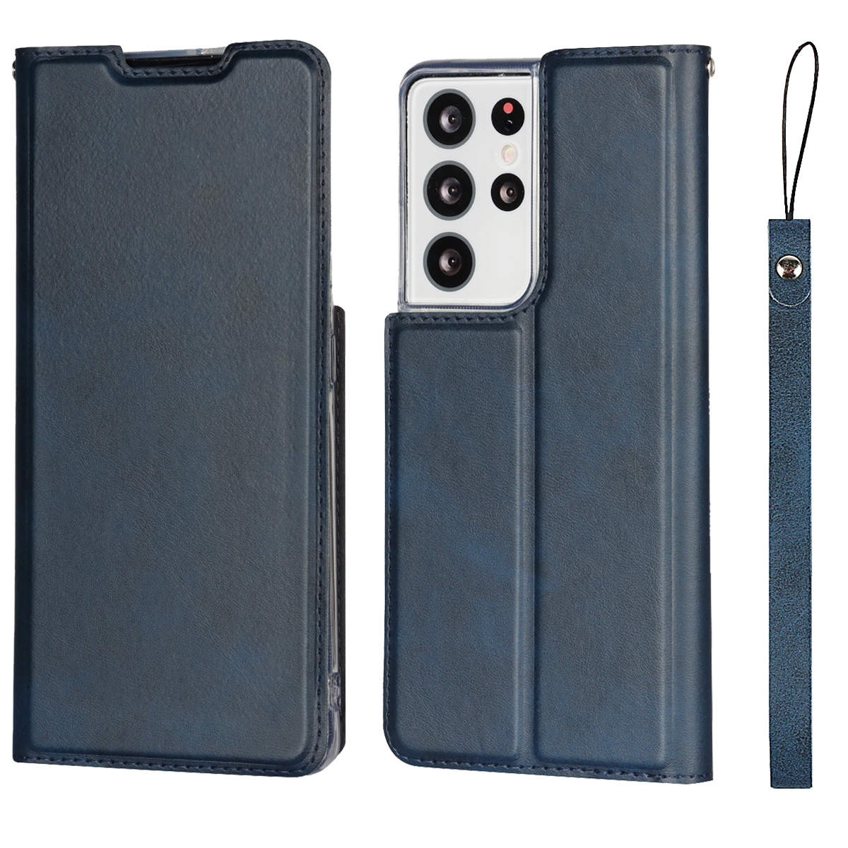 

Корпус Кожаных Стендов С Слотом Для Карты Для Samsung Galaxy S21 Ultra 5G - Синий, Galaxy S21 Ultra 5G