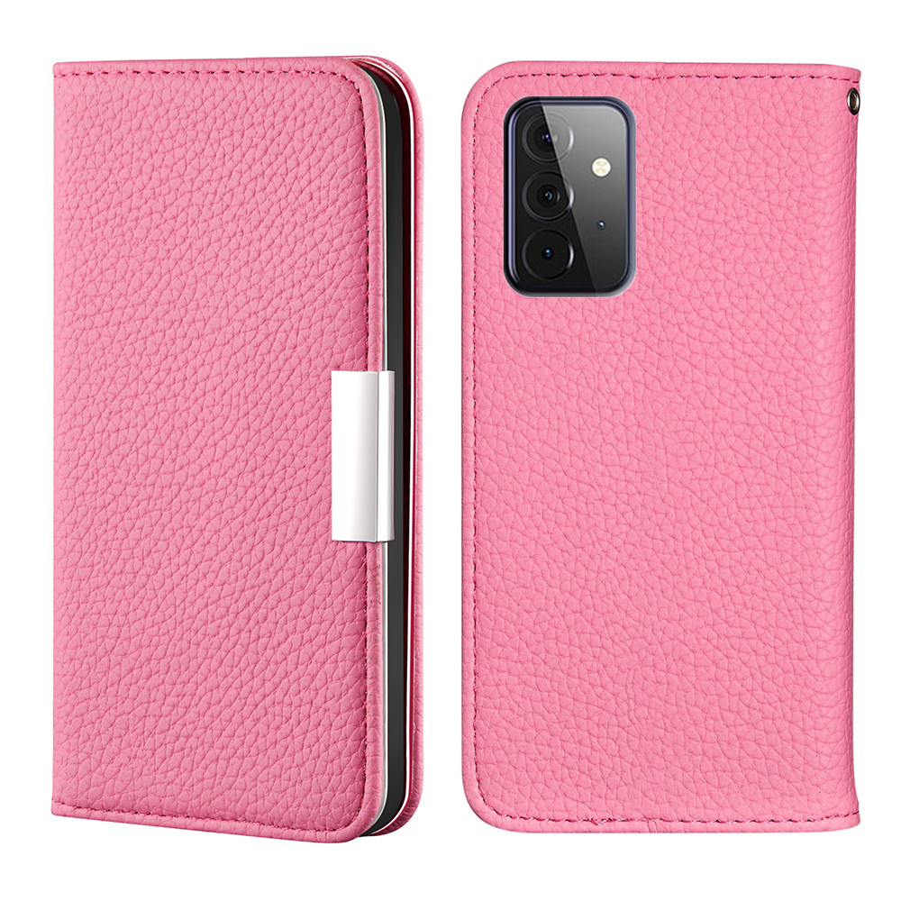 

Metal Buckle Automatic absorption Litchi Skin Leather Cover with Card Holder for Samsung Galaxy A72 5G / 4G - Pink, Galaxy A72 5G