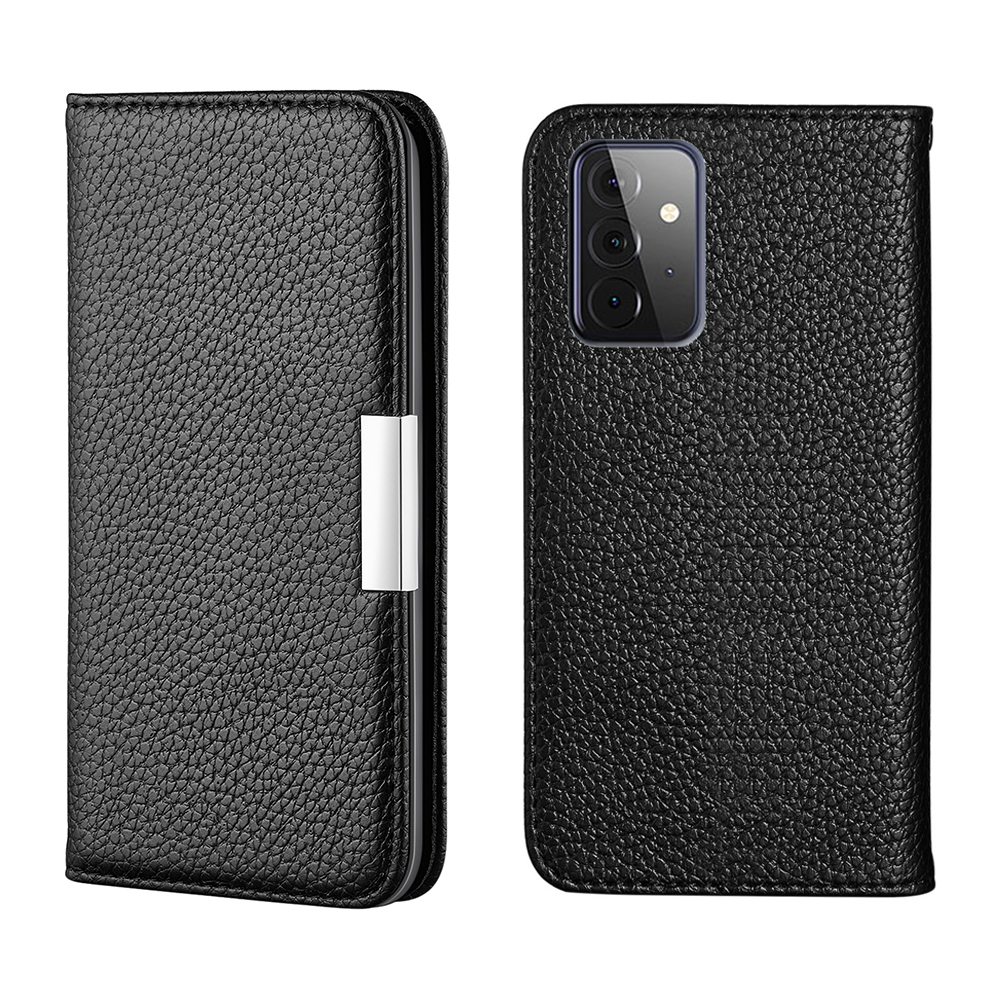 

Metal Buckle Automatic absorption Litchi Skin Leather Cover with Card Holder for Samsung Galaxy A72 5G / 4G - Black, Galaxy A72 5G