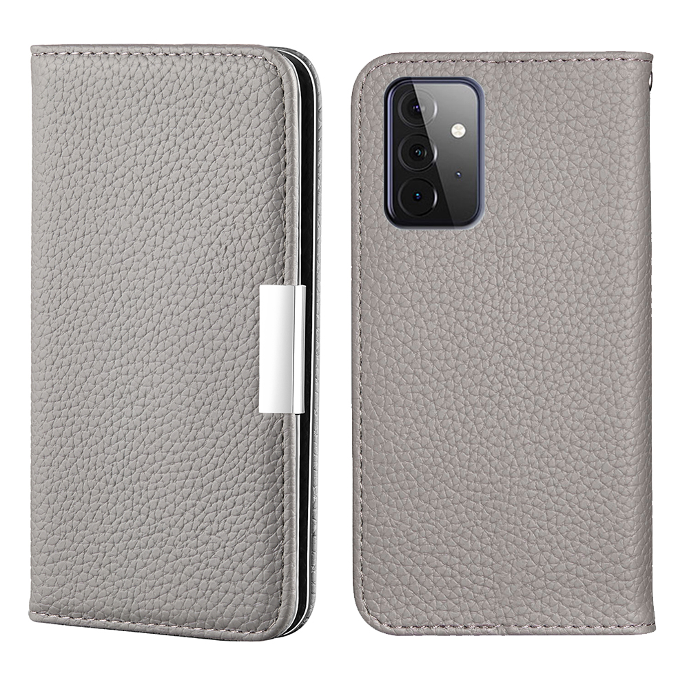 

Metal Buckle Automatic absorption Litchi Skin Leather Cover with Card Holder for Samsung Galaxy A72 5G / 4G - Grey, Galaxy A72 5G