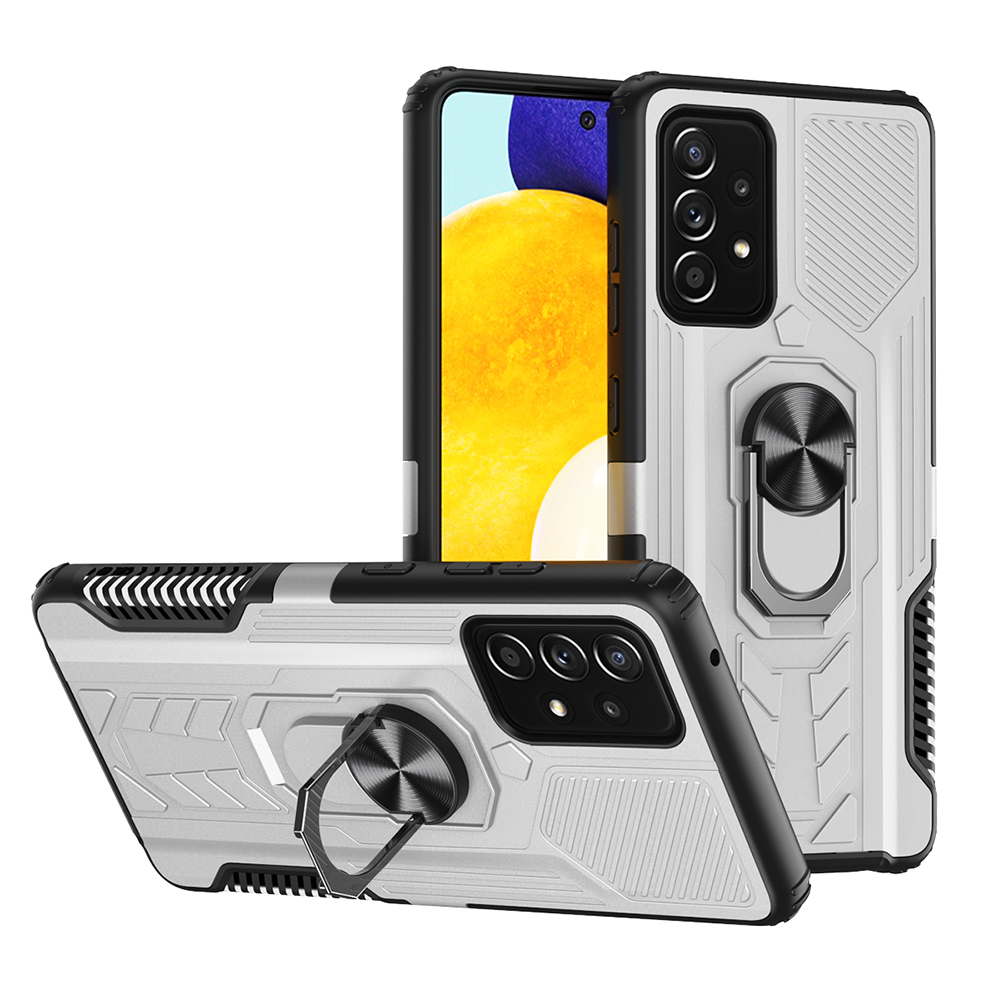 

TPU+Plastic Phone Cover with Metal Ring Kickstand [Built-in Magnetic Sheet] for Samsung Galaxy A52 4G/5G / A52s 5G - Silver, Galaxy A52 5G