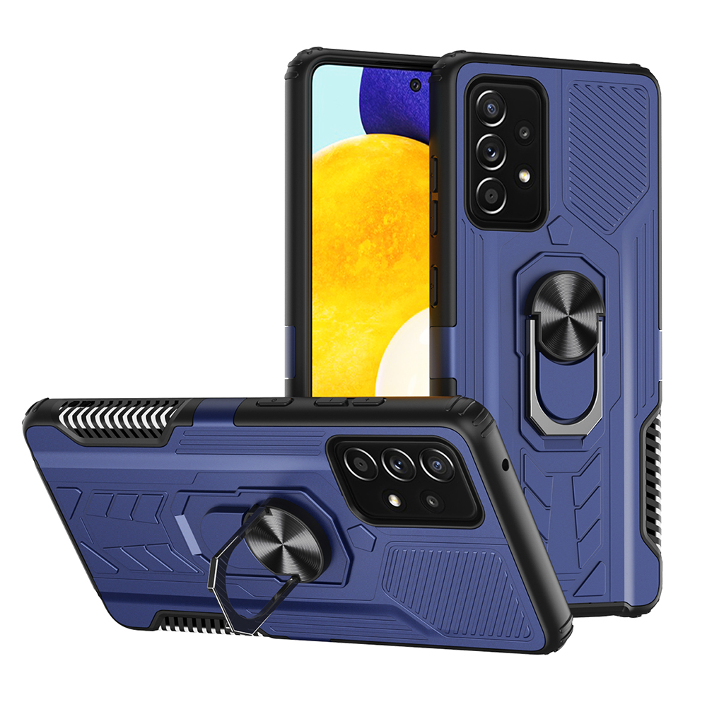 

TPU+Plastic Phone Cover with Metal Ring Kickstand [Built-in Magnetic Sheet] for Samsung Galaxy A52 4G/5G / A52s 5G - Blue, Galaxy A52 5G