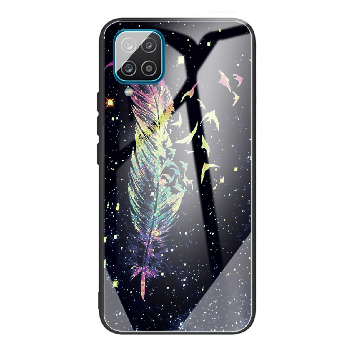 

Tempered Glass + TPU Hybrid Phone Case Cover with Pattern Printing Design for Samsung Galaxy F62/M62 - Feather, Samsung Galaxy F62