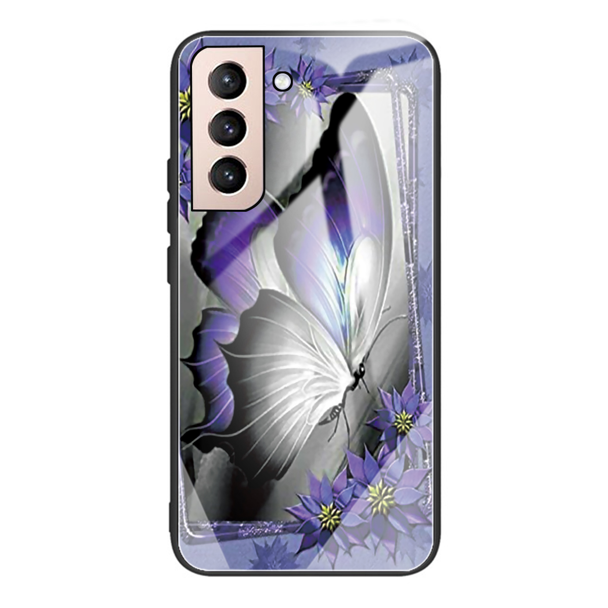 

Pattern Printing Design Tempered Glass Back Panel with TPU Frame Hybrid Phone Case Cover for Samsung Galaxy S21 5G - Butterfly, Galaxy S21 5G