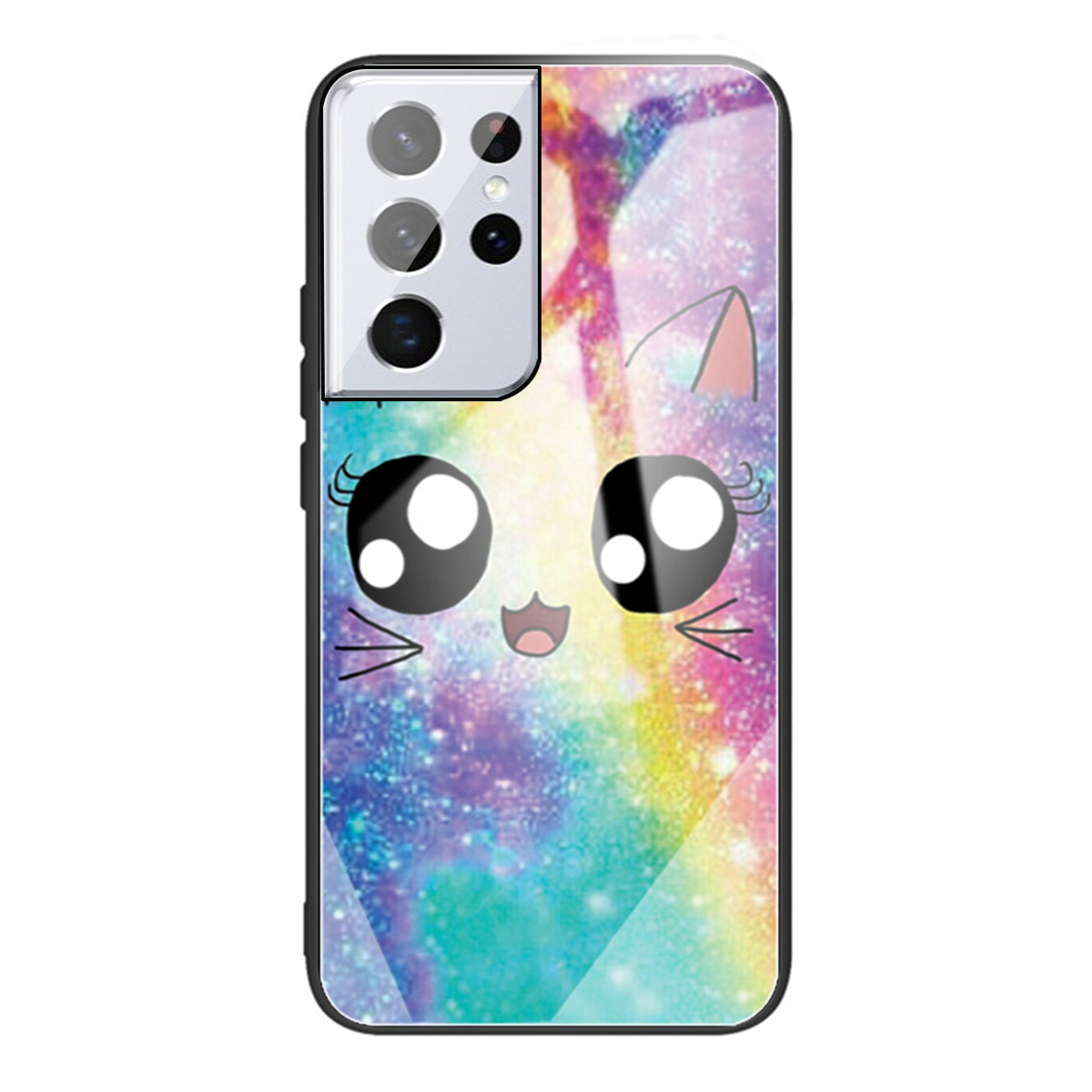 

Pattern Printing Design Tempered Glass + Soft TPU Frame Hybrid Phone Cover Case for Samsung Galaxy S21 Ultra 5G - Cartoon Cat, Galaxy S21 Ultra 5G