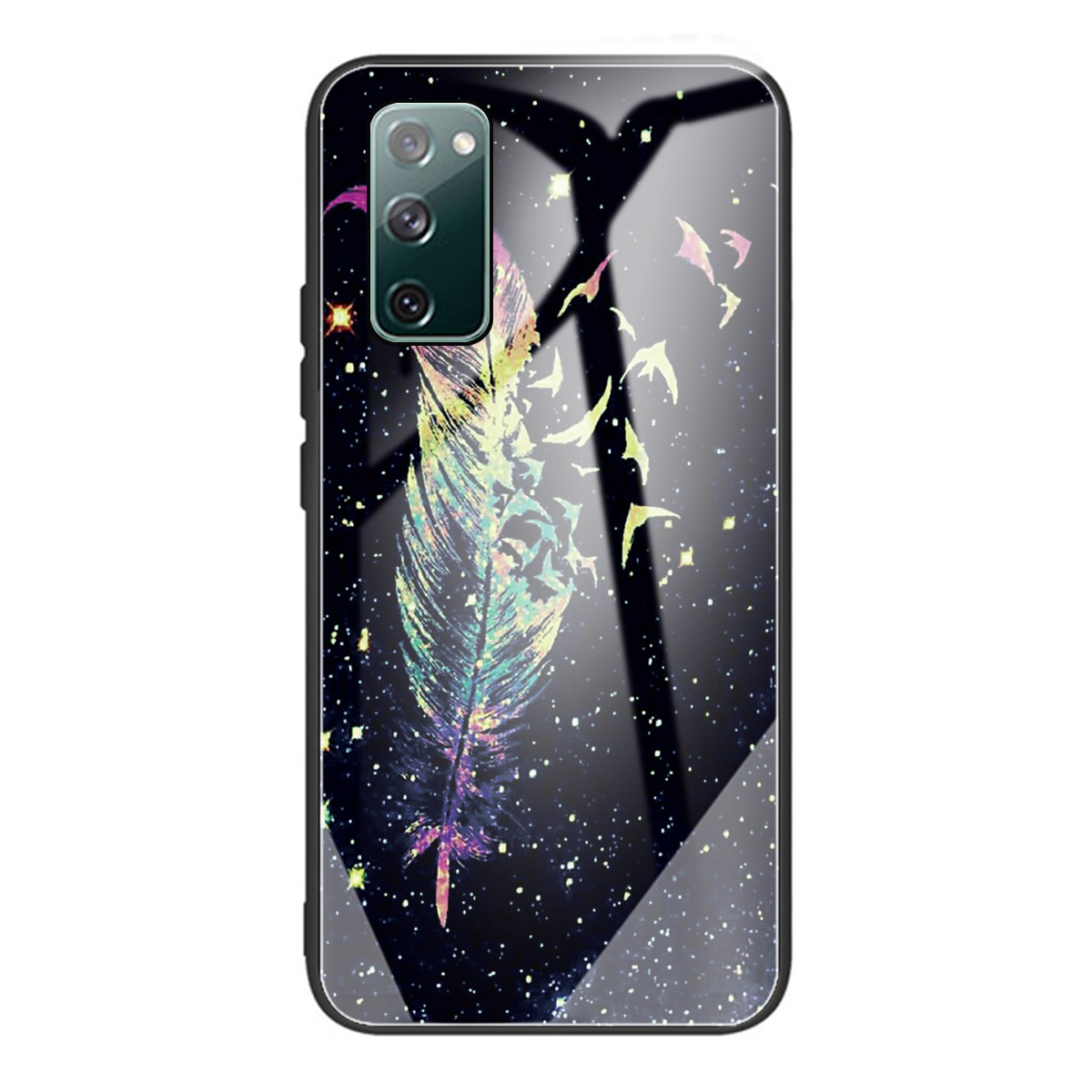 

Узорная Печать Закаленного Стекла + Крышка Чехол Для TPU Для Samsung Galaxy S20 FE Phone Shell - Перо, Galaxy S20 FE