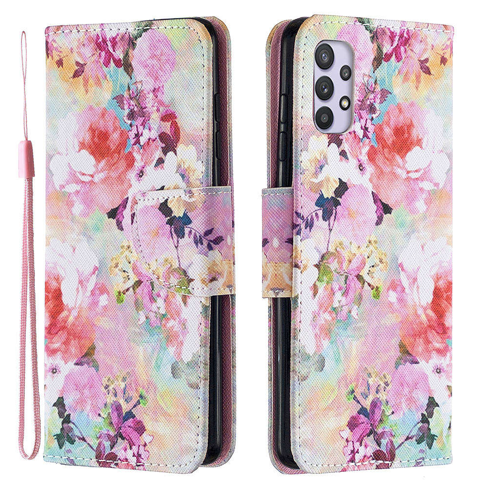 

Pattern Printing Phone Cover PU Leather Stand Case with Strap for Samsung Galaxy A52 4G/5G / A52s 5G - Colorized Flower, Galaxy A52 4G