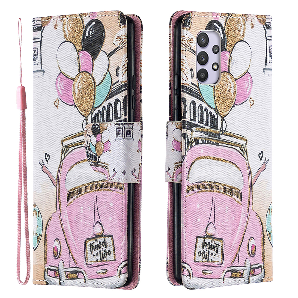

Pattern Printing PU Leather Stand Case Mobile Phone Cover with Strap for Samsung Galaxy A32 5G/M32 5G - Car, Galaxy A32 5G