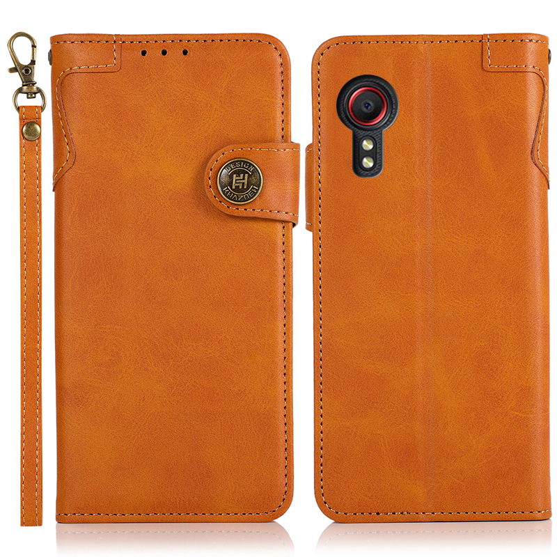 

KHAZNEH Shockproof PU Leather Stand Wallet Mobile Phone Cover for Samsung Galaxy Xcover 5 / 5s - Brown, Galaxy Xcover 5