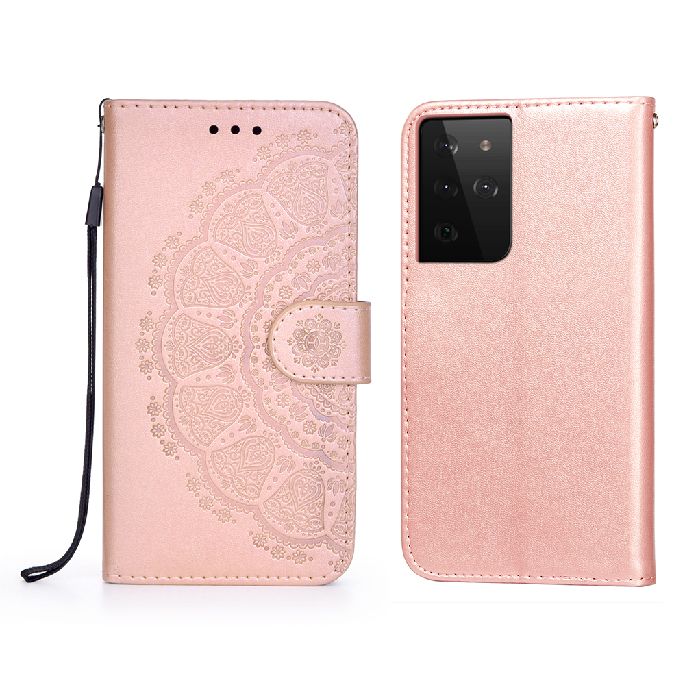 

Imprint Mandala Flower Leather Wallet Shell for Samsung Galaxy S21 Ultra 5G - Rose Gold, Galaxy S21 Ultra 5G