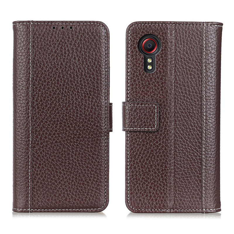 

Contrast Color Design Folio Flip Litchi Текстура Кошелек Кожаный Чехол Для Samsung Galaxy XCover 5 - Коричневый, Galaxy Xcover 5