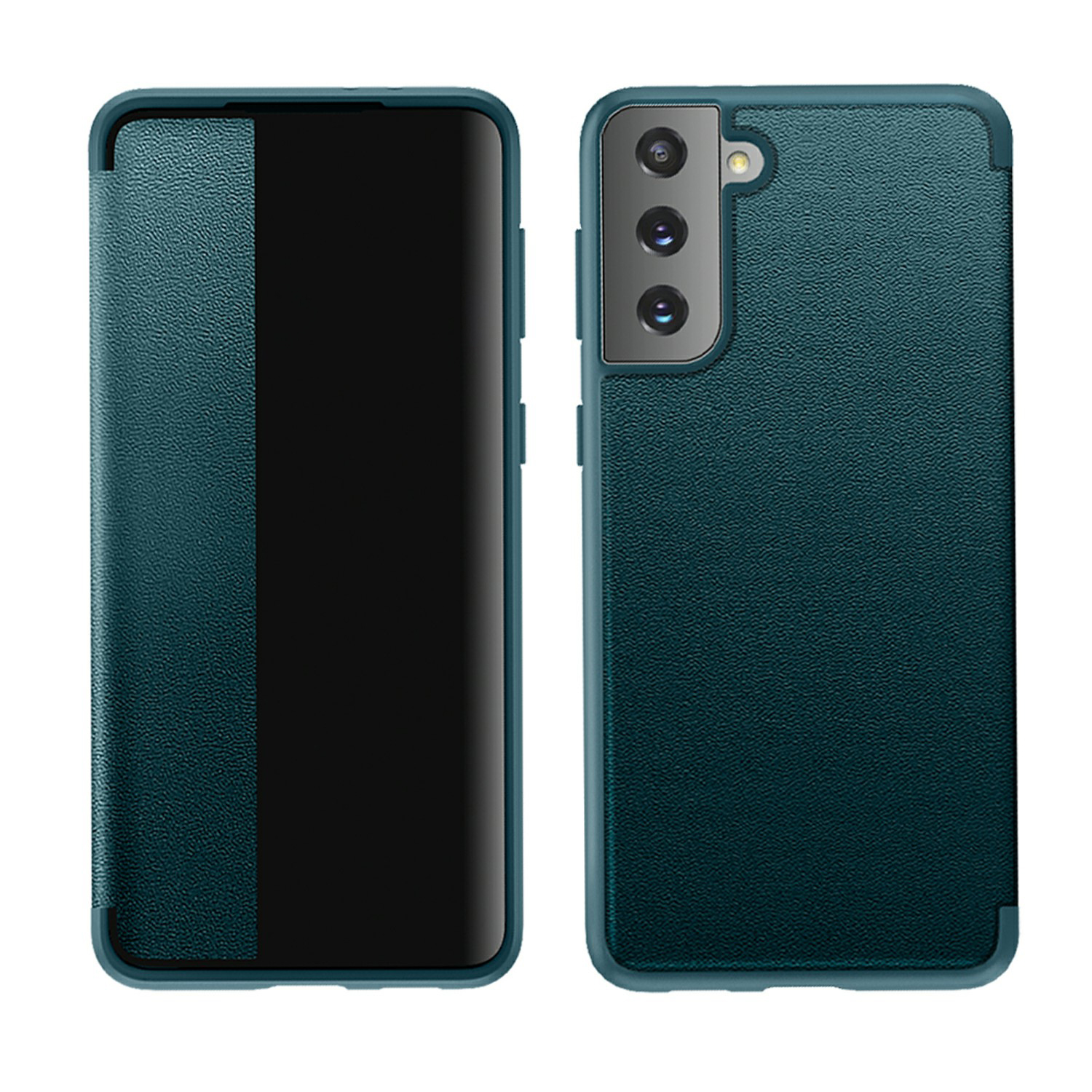 

Элегантный Стиль Устойчивый к Сбросу Ультра Тонкой Кожаной Корпуса Для Samsung Galaxy S21+ 5G - Черно -зеленый, Galaxy S21+ 5G