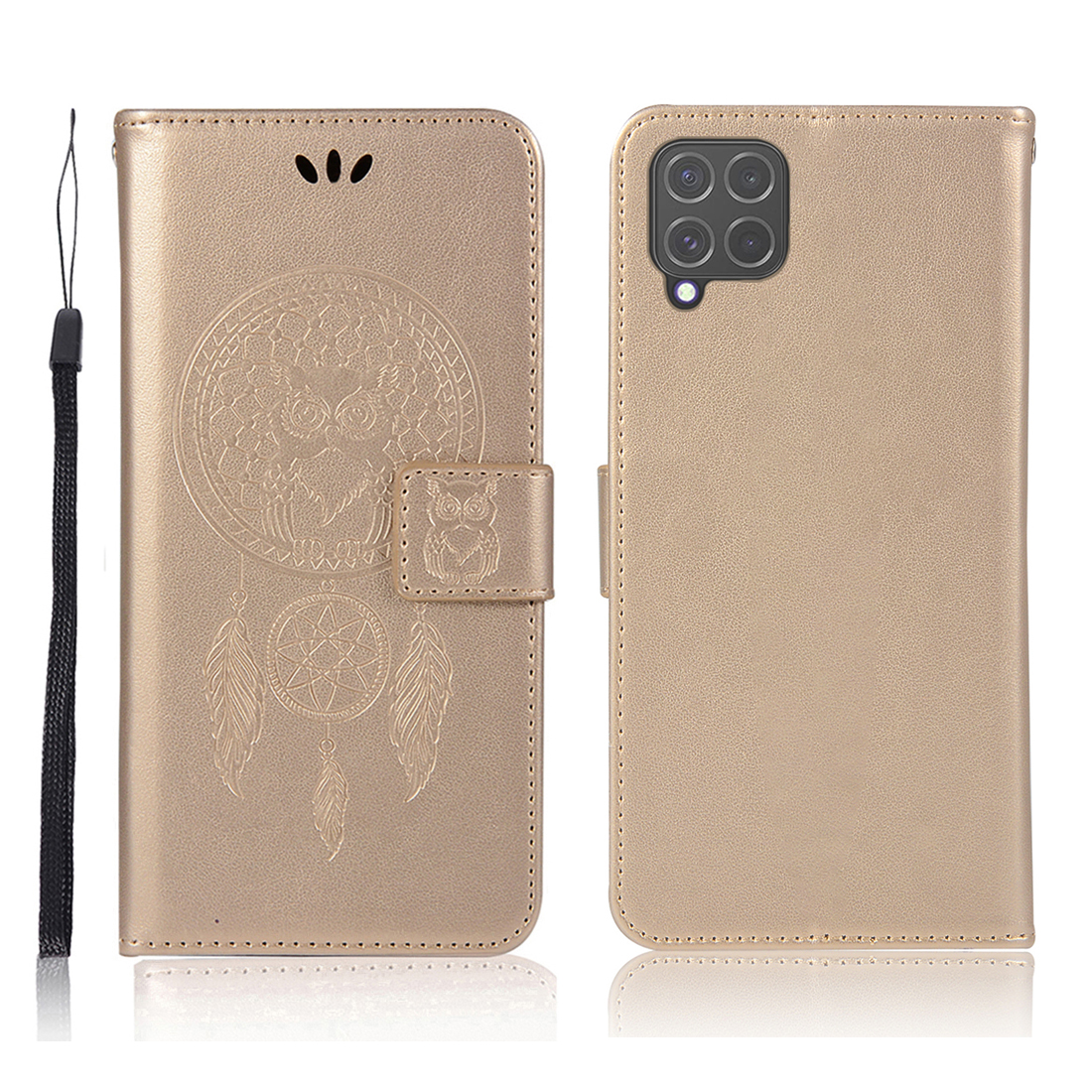 

Запечатленный Чехол Сова Сова Сова Кожаный Кошелек Для Samsung Galaxy F62 / M62 - Золото, Samsung Galaxy F62
